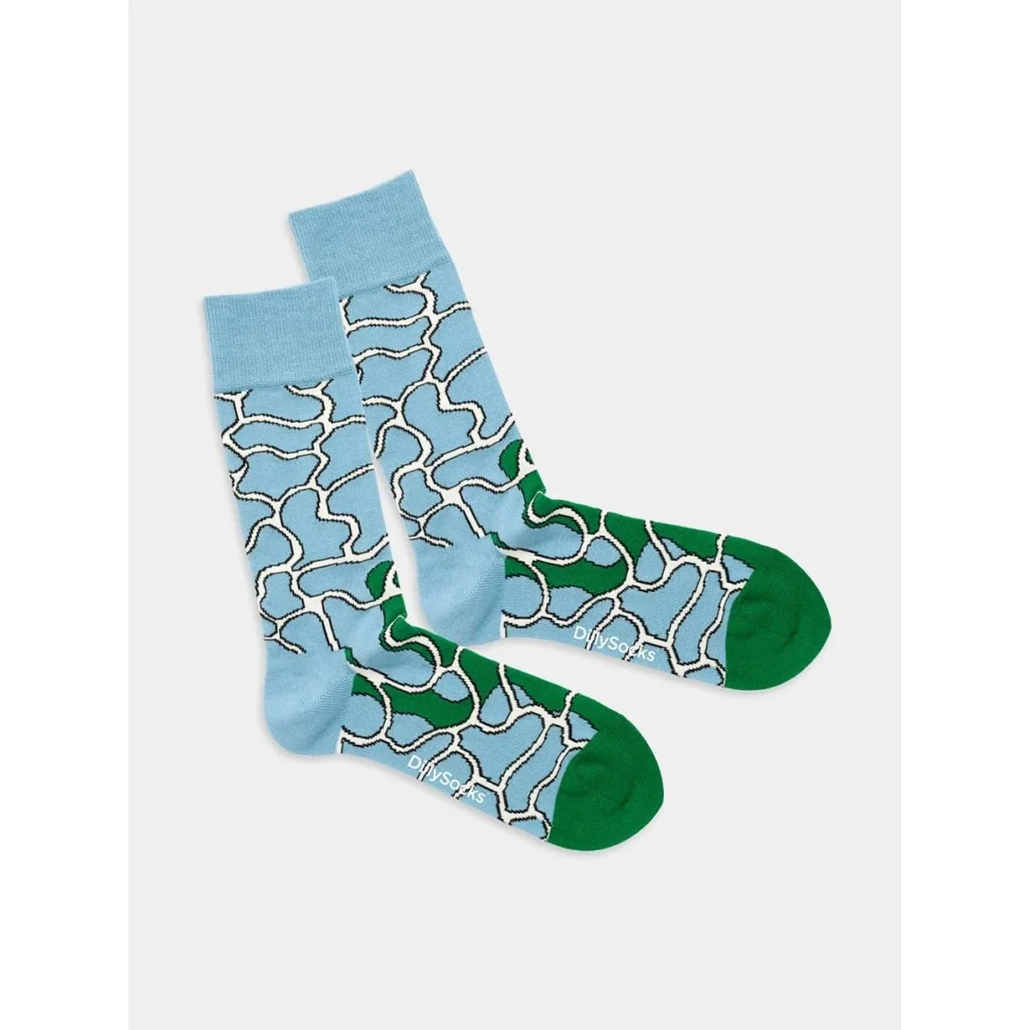 Chaussettes, bleu clair, pointe verte, motif géométrique