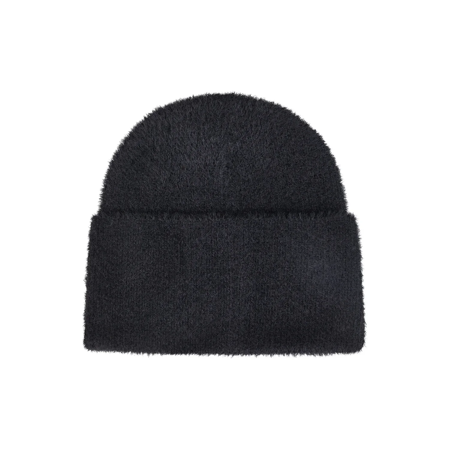 Bonnet en tricot, noir, bord rabattu, surface duveteuse