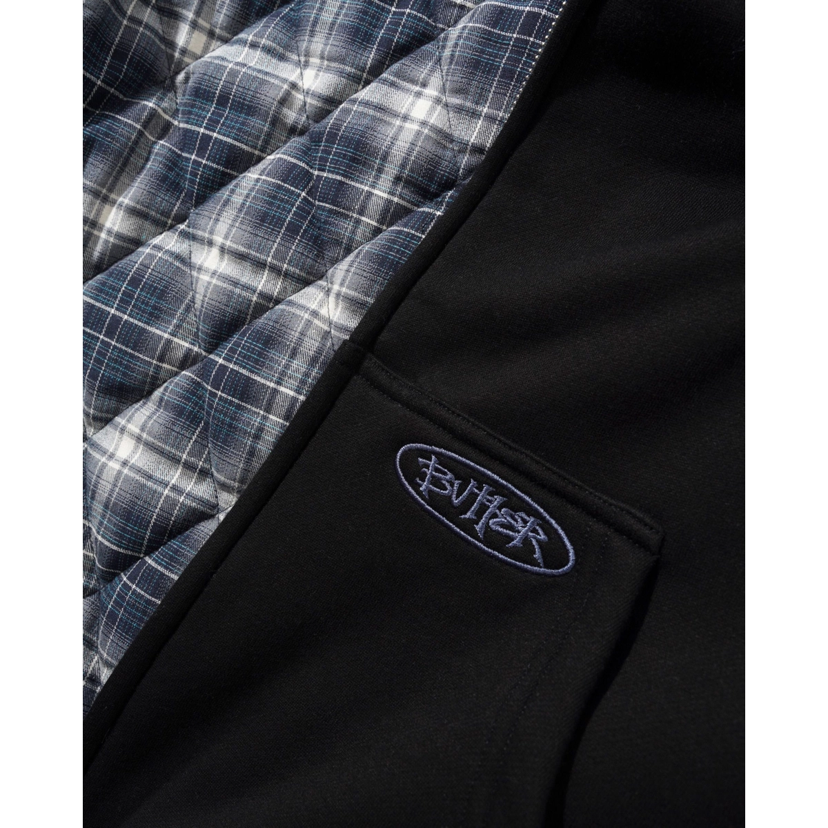 Plaid Lined Zip-Thru Hood Plüschlogo, Schwarz, Patch, Stich, Jackenstil, Plüsch, Struktur?