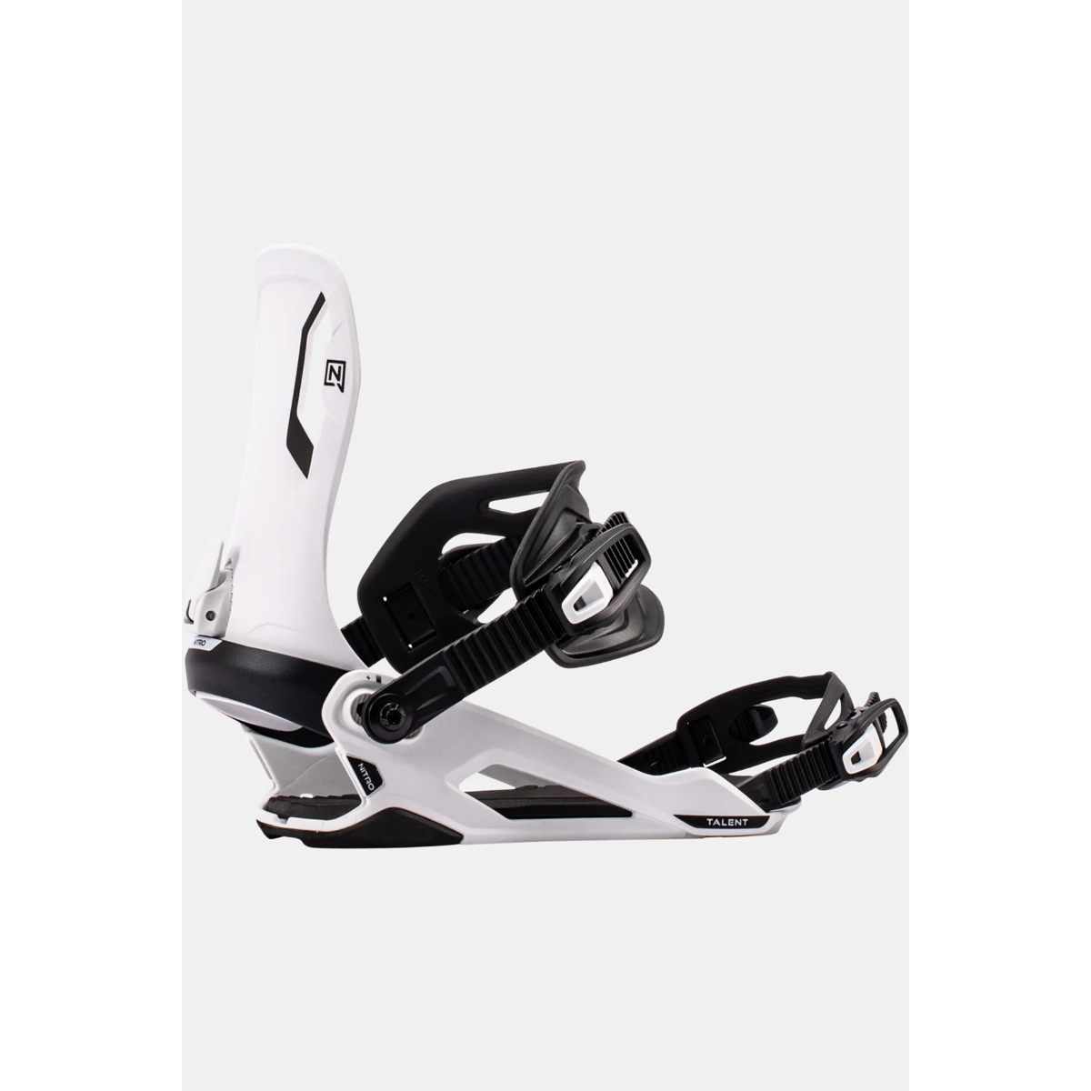 Talent Unisex Snowboard-Bindung, Weiß, Schwarze Riemen, Verstellbare Bindung, NITRO TALENT, Bindung, Snowboardbindung, weiß, schwarz, Talent