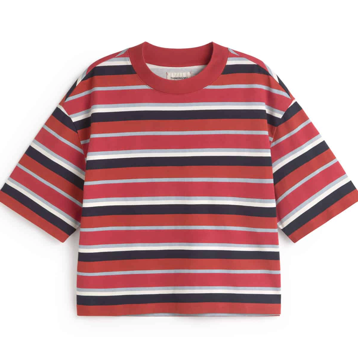 Lena Tee Chemise à rayures, rayures horizontales, manches courtes, col rond, rouge, bleu marine, blanc