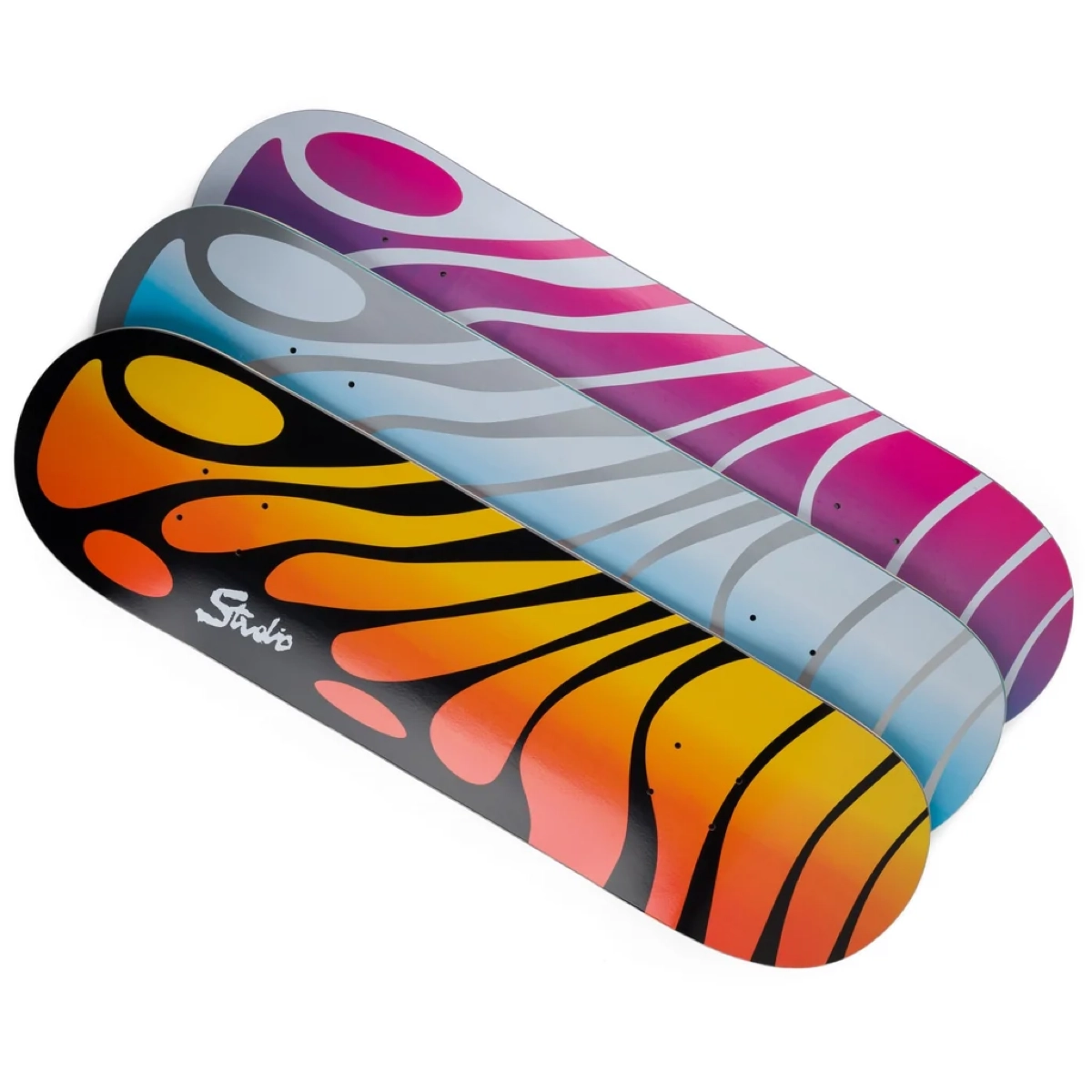 Skateboard, planche, motif tigre, coloré, grip non visible