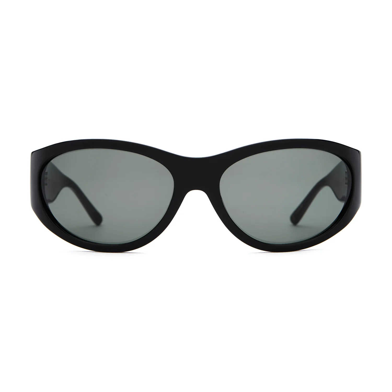 Sonnenbrille, schwarzer Rahmen, graue Gläser, Kunststoffrahmen, ovale Gläser