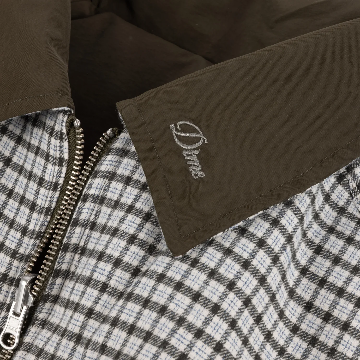 Reversible Bomber Jacket Jacke, Karomuster, Reißverschluss, brauner Kragen, helle Karos