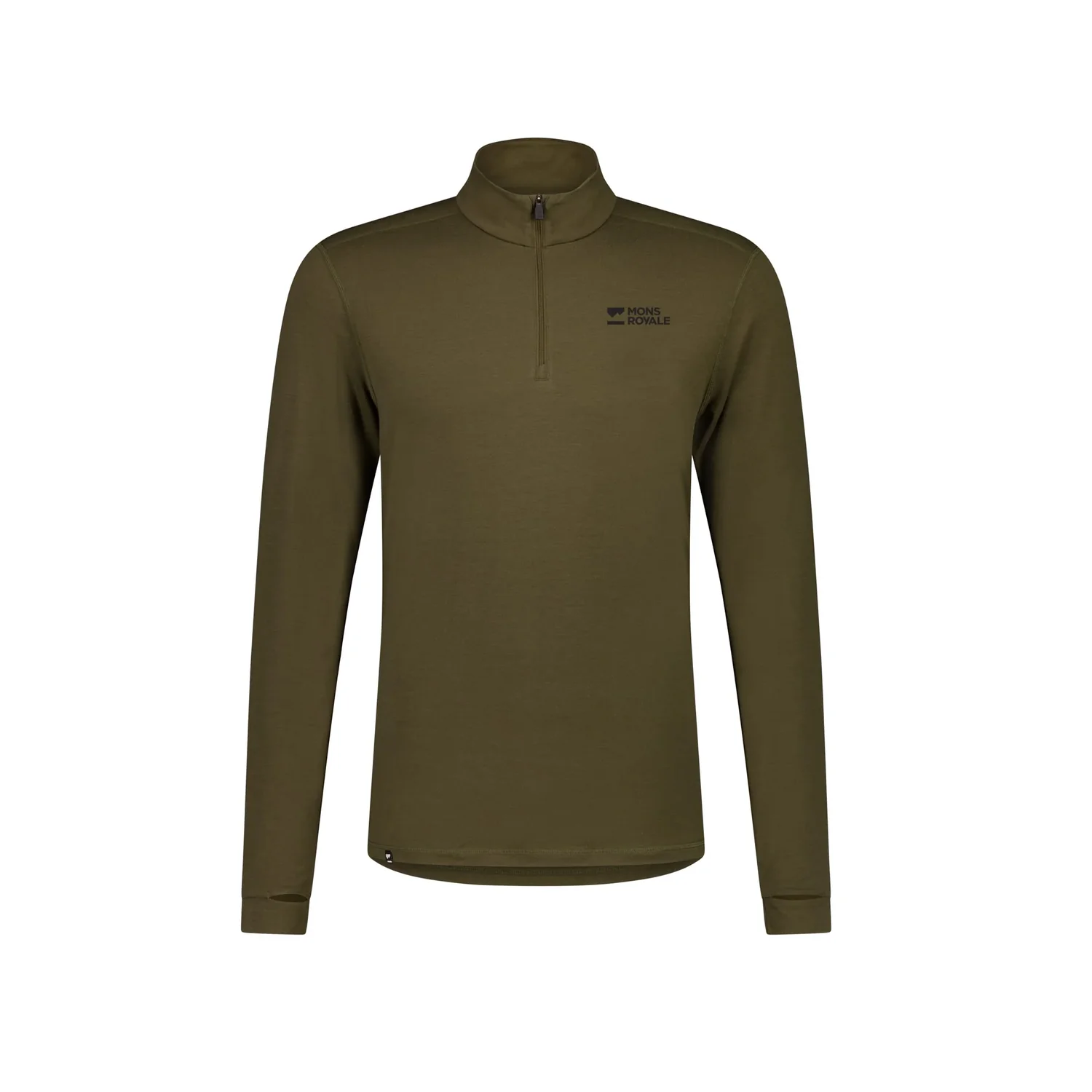 Langarmshirt, Stehkragen, kurzer Reißverschluss, Olivgrün, Merinowolle