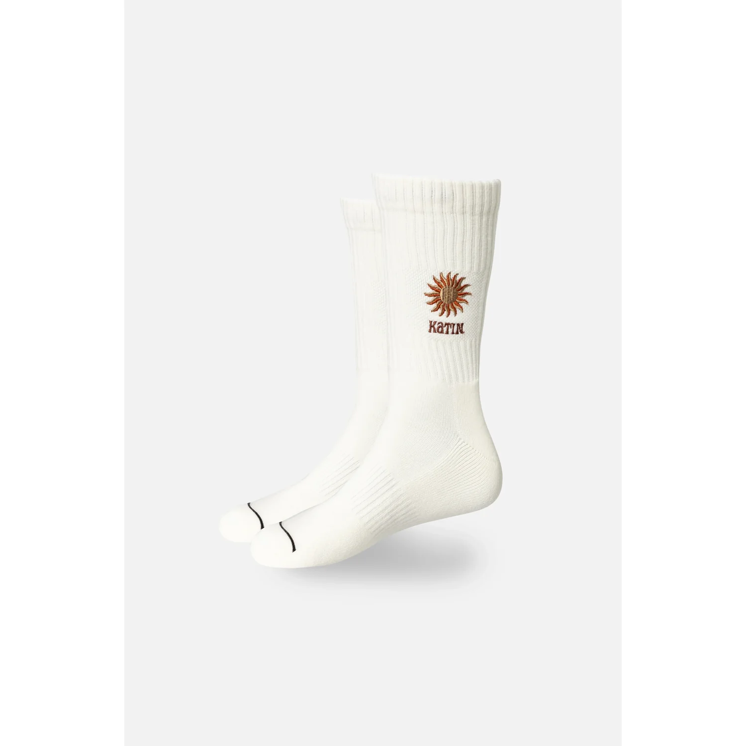 Rays Sock Socken, weiß, Rippstrick, hoher Schaft, Sonnenstickerei