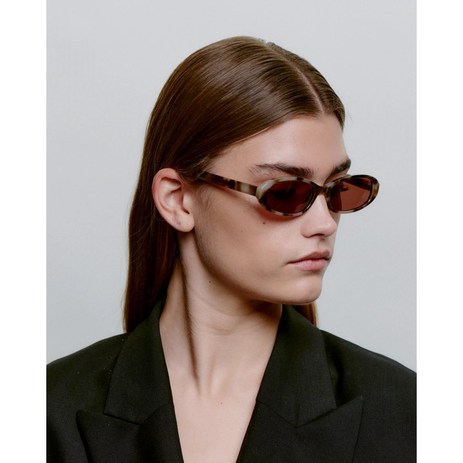Macy Lunettes de soleil, monture ovale, motif écaille, verres marron, monture fine