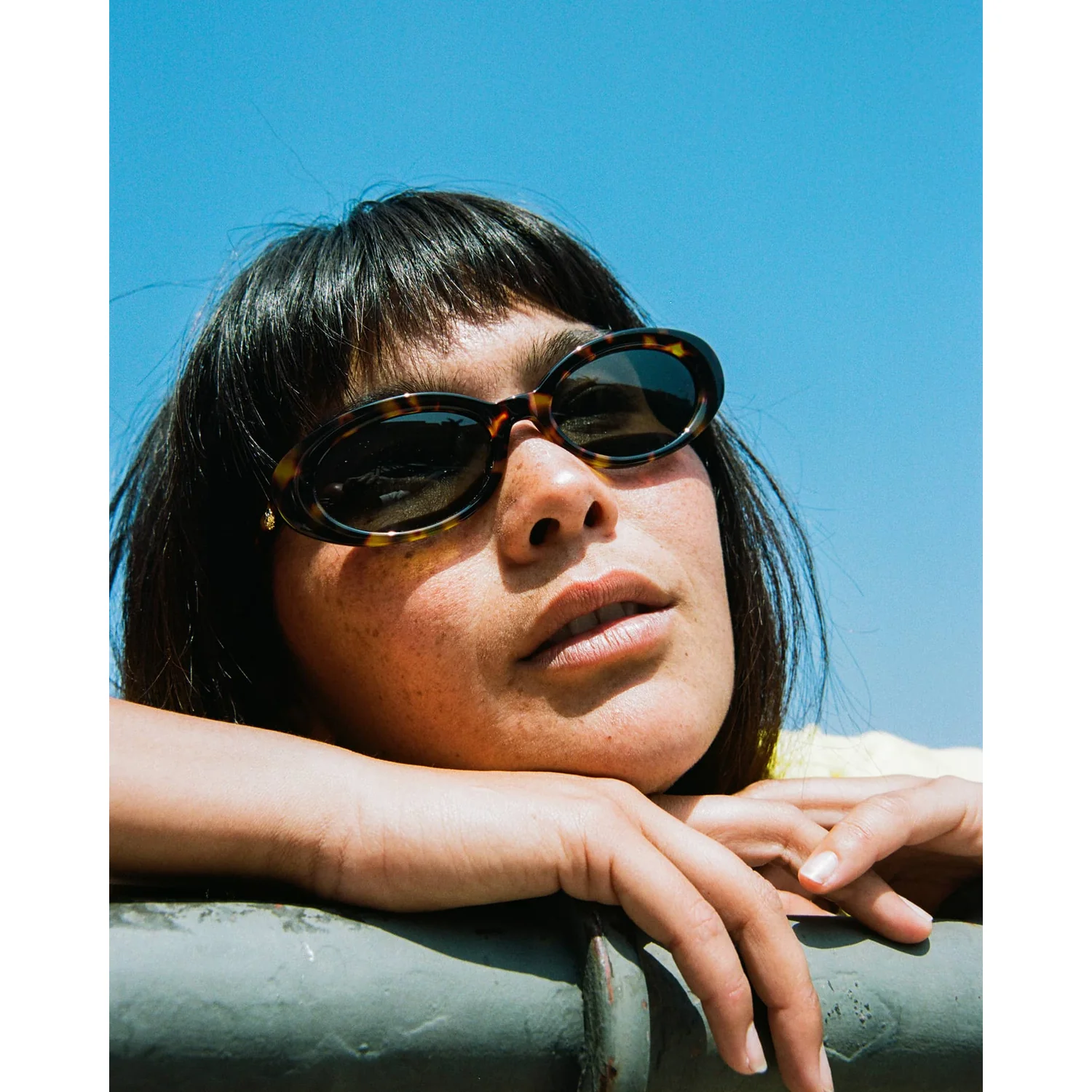 Sonnenbrille, ovale Gläser, dunkle Gläser, Schildpattmuster, Kunststoffgestell