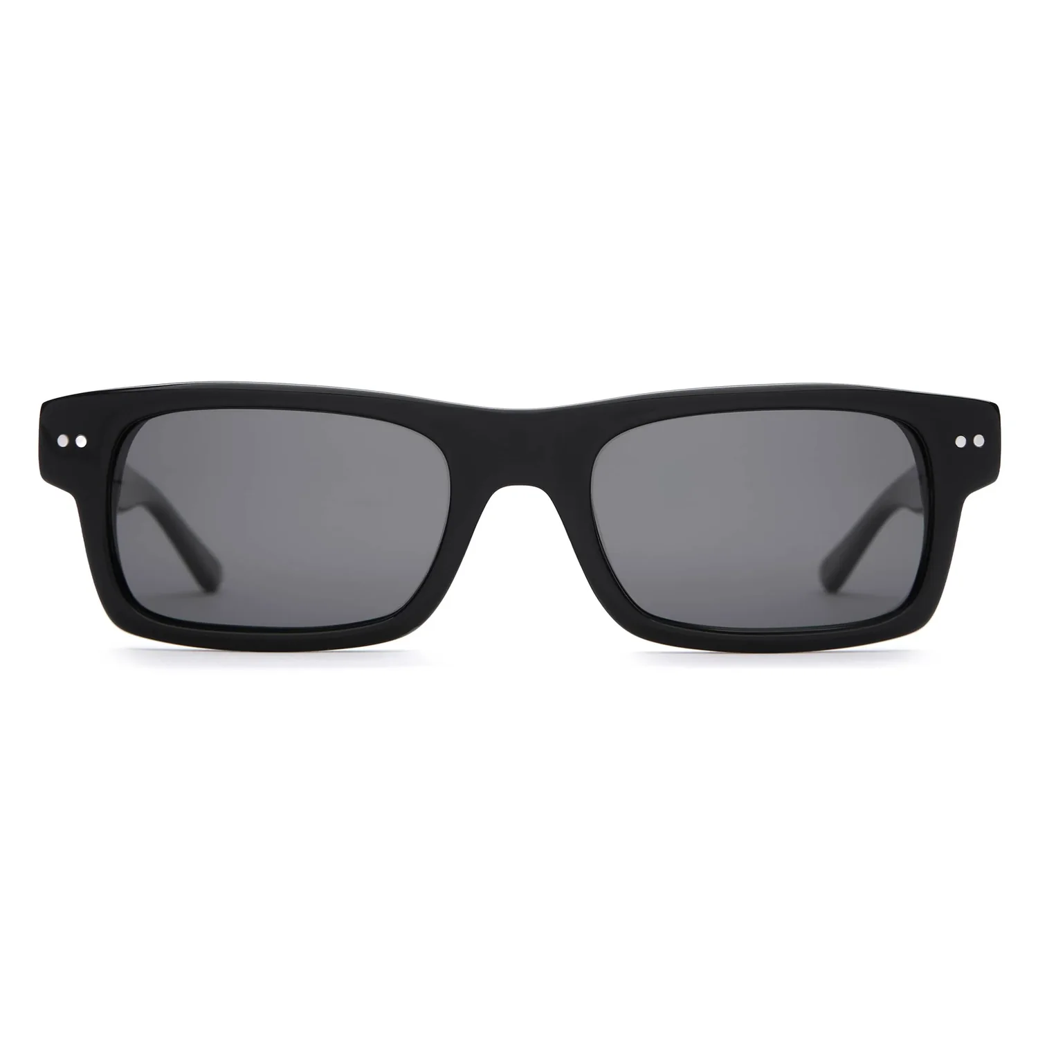The Good Bad Polarized Sonnenbrille, schwarzer Kunststoffrahmen, graue Gläser, rechteckige Form, Doppelstifte