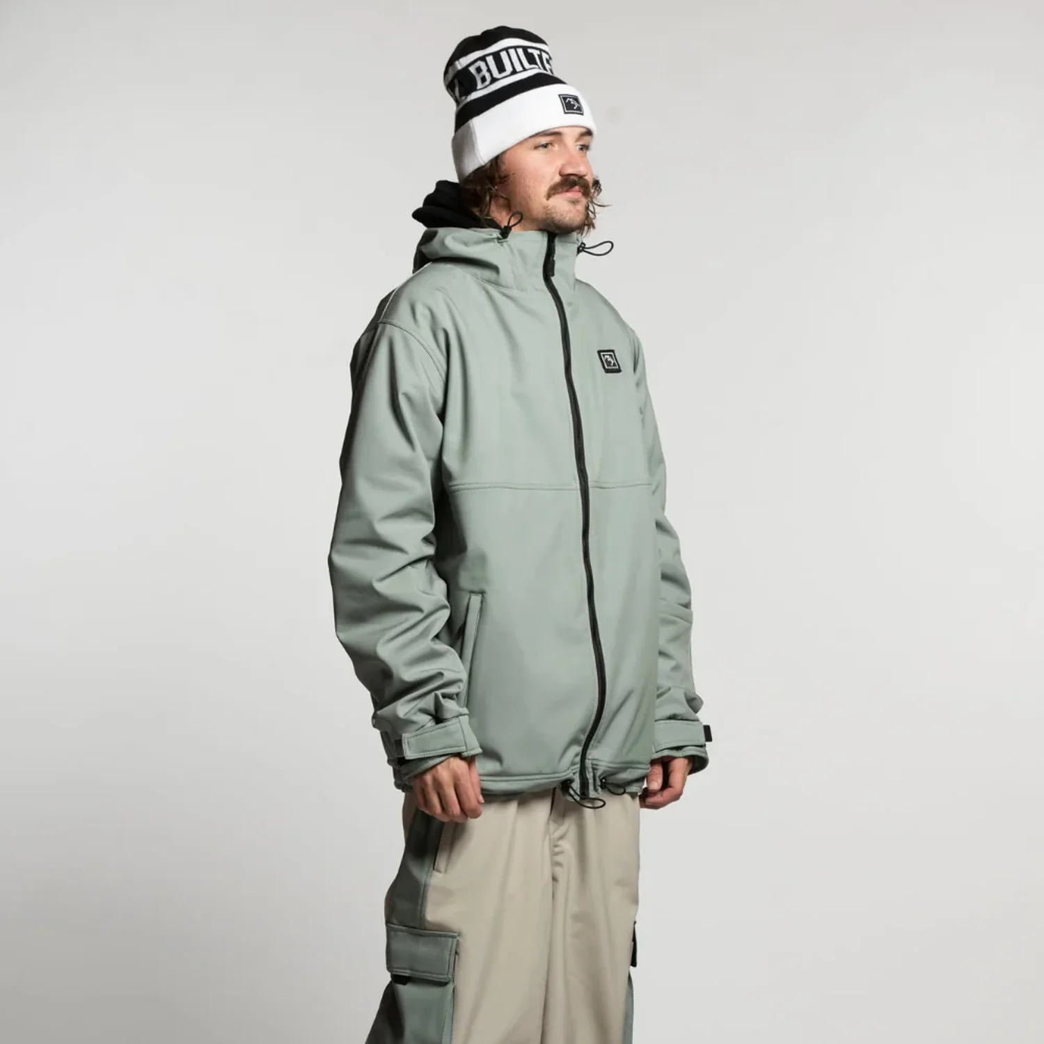 Veste pour homme, capuche, fermeture éclair, vert sauge, veste de plein air
