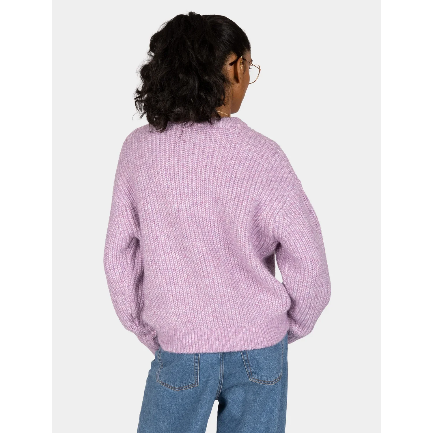 Strickpullover, Fliederfarben, Rippstrick, Rundhalsausschnitt, Langarm