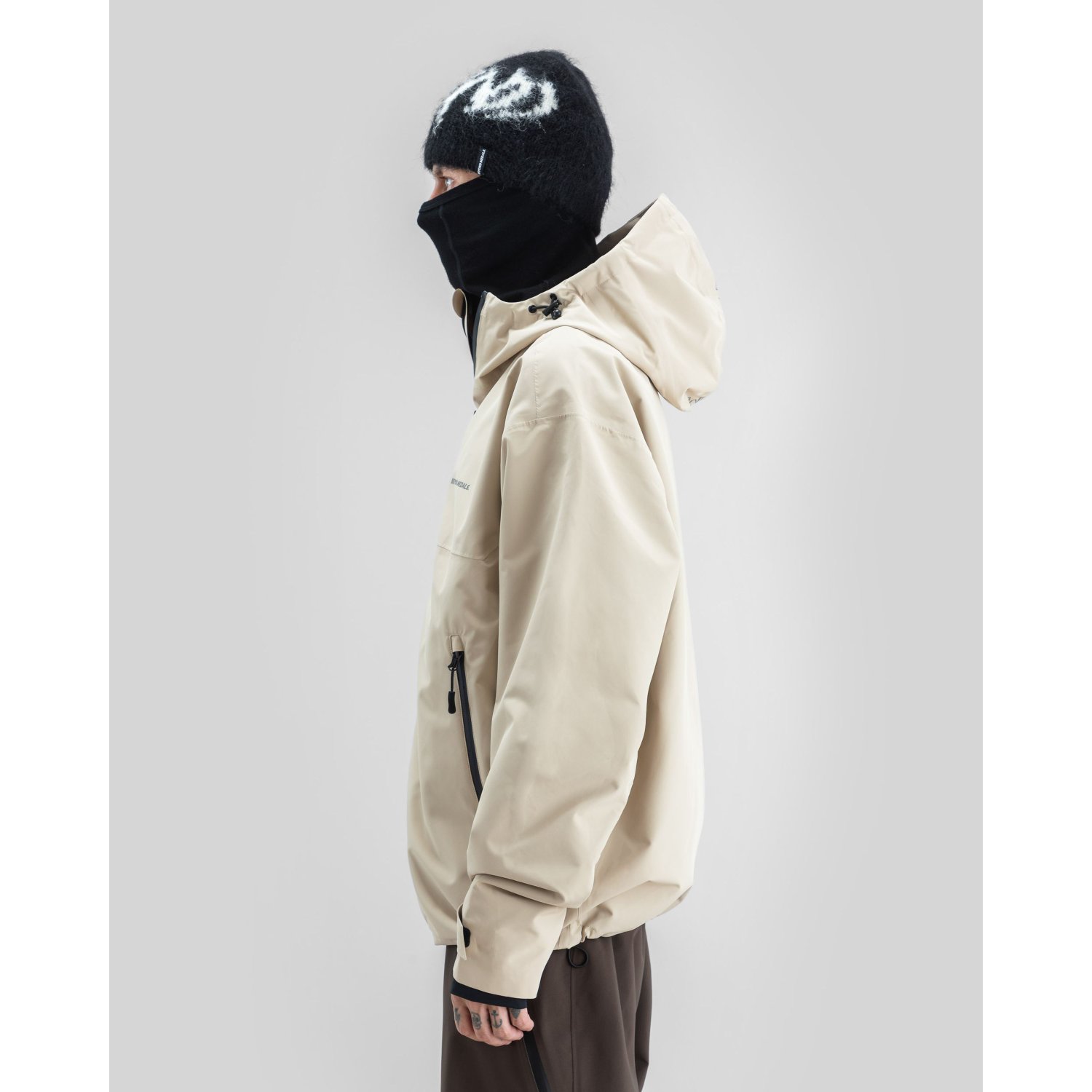 Mantel, Hoodie, Regenjacke, Beige, Fronttasche
