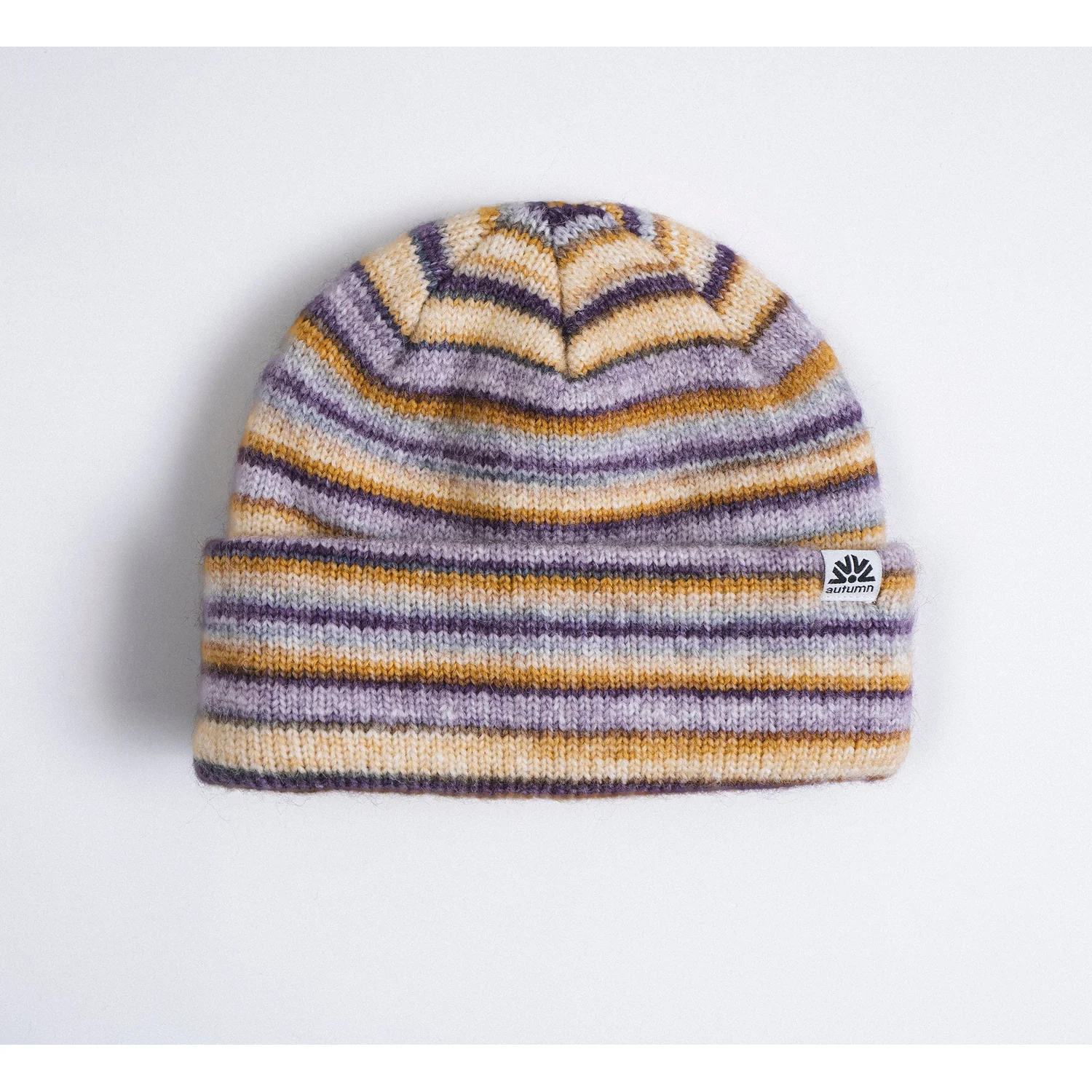 Bonnet en tricot, bord rabattu, motif rayé, multicolore, tricot côtelé
