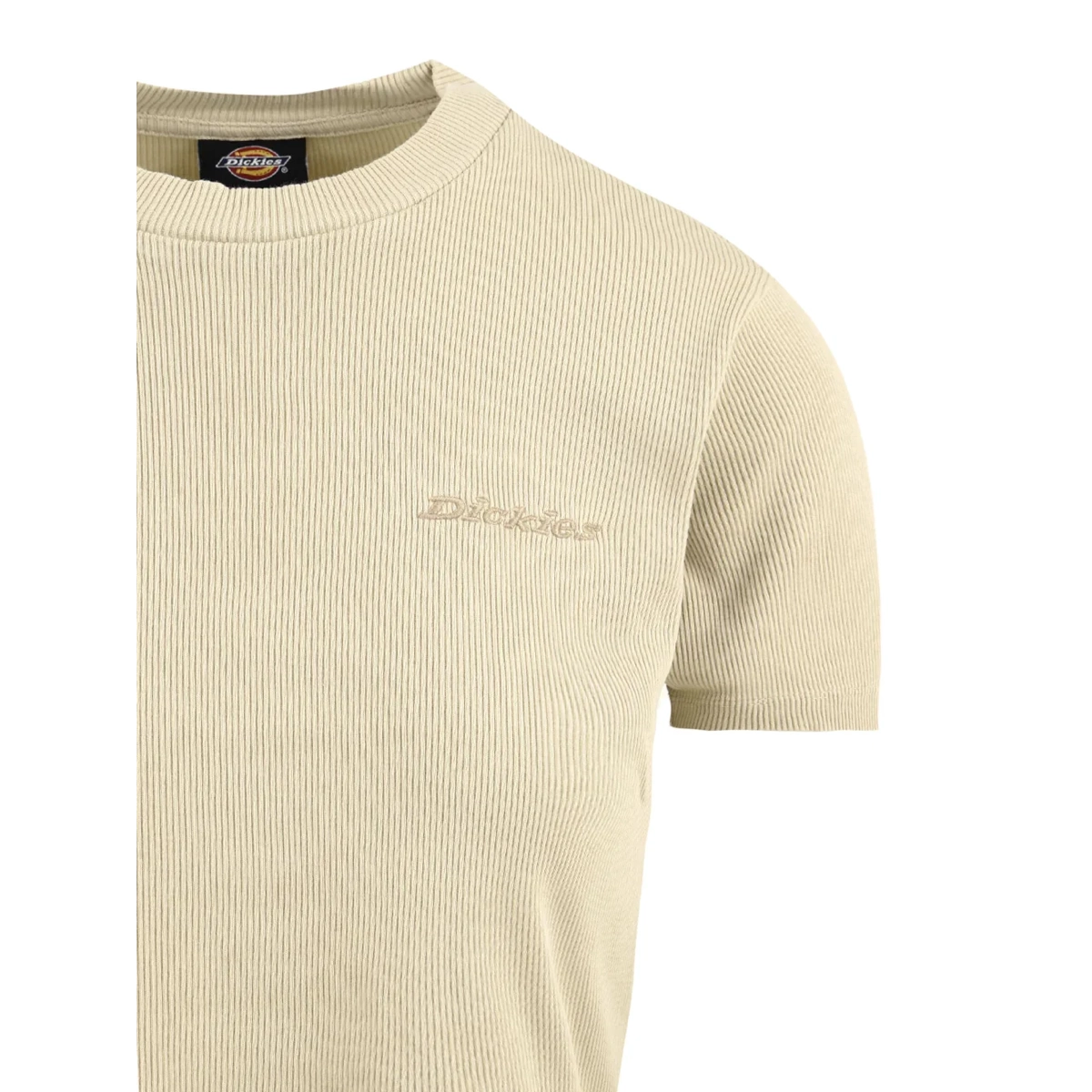 Kordjerhals, Beige,T-Shirt, Rippenstruktur, Kurzesleeves, Druck/Logo-Emblem