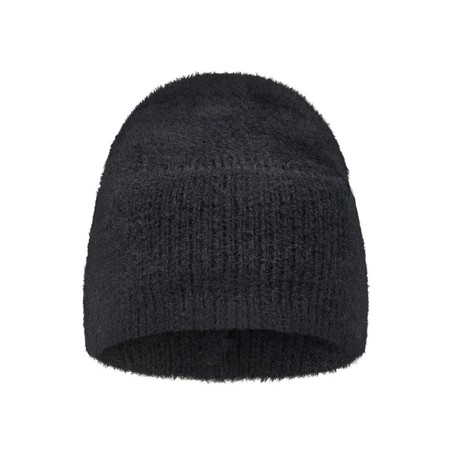 Fuzzy Feather Beanie Bonnet en tricot, noir, bord rabattu, texture duveteuse