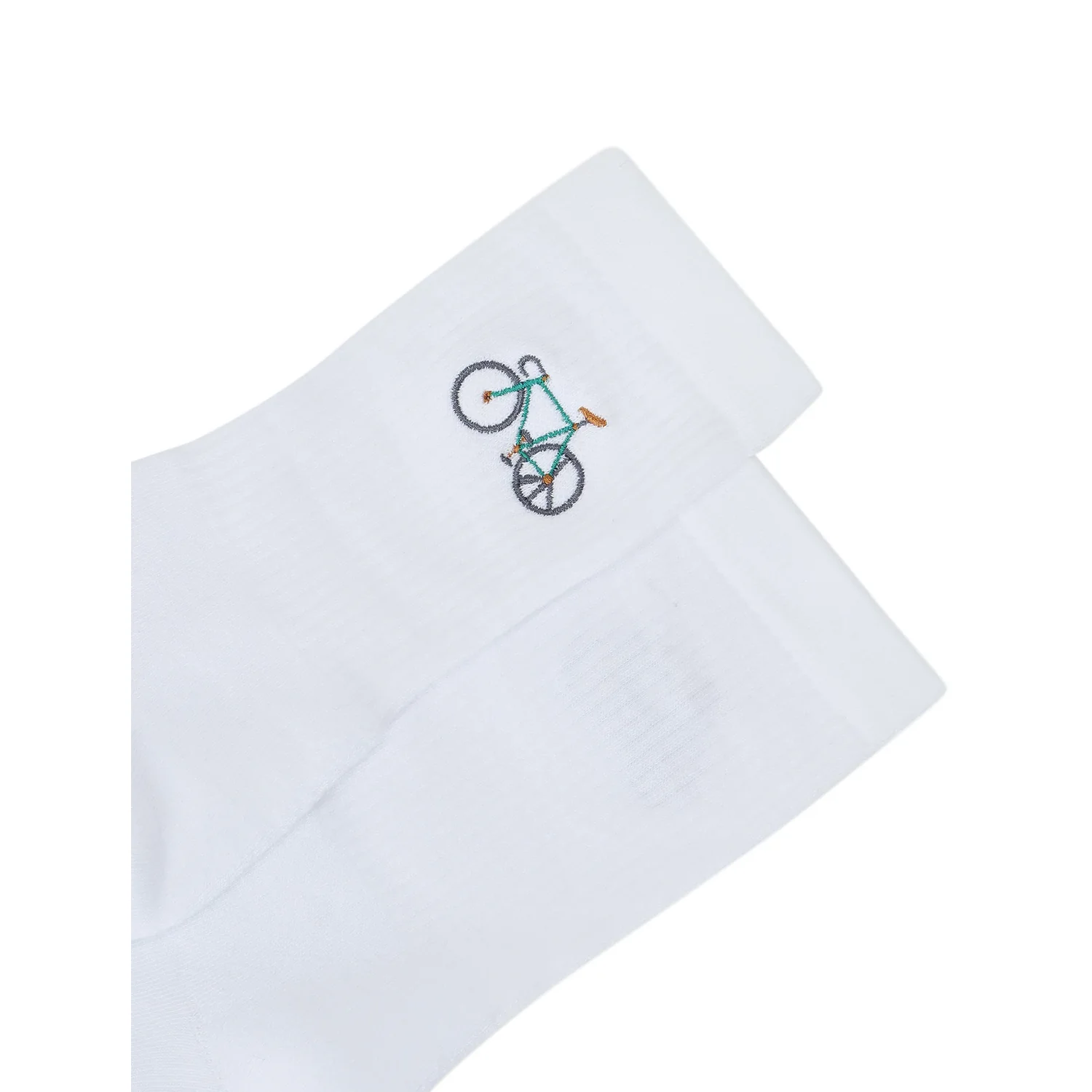 weiße Socke, Fahrradstickerei, Rippstrick, Textil