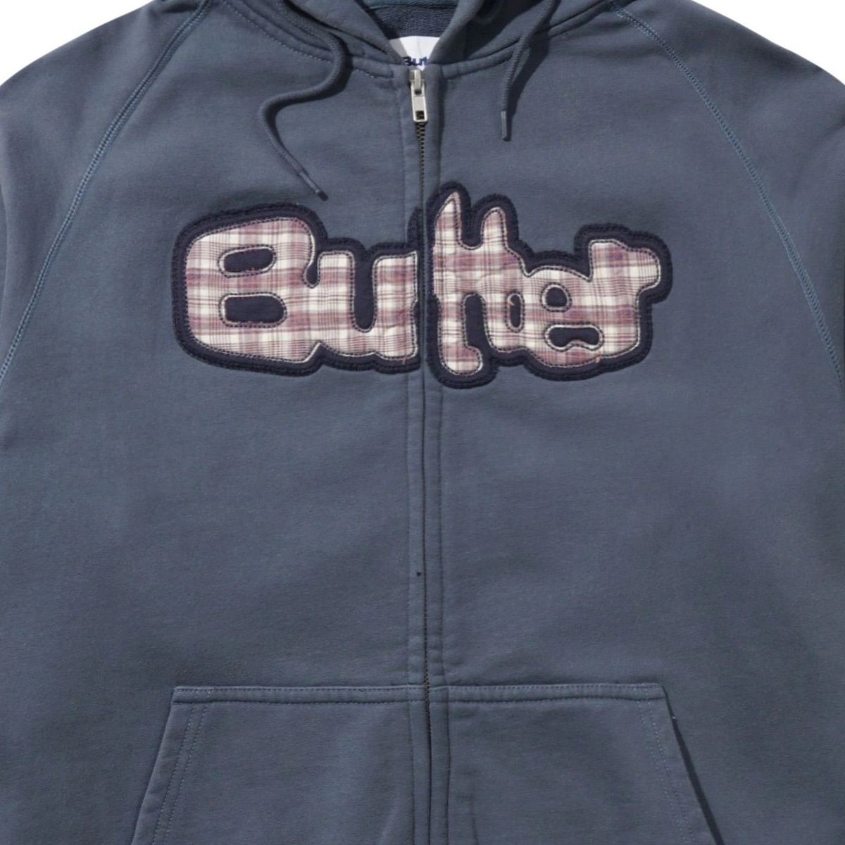 Stretch Zip-Thru Hood Hoodie, Reißverschluss-Hoodie, Tartan-Patch, Kapuzenpullover, Vintage-Logo