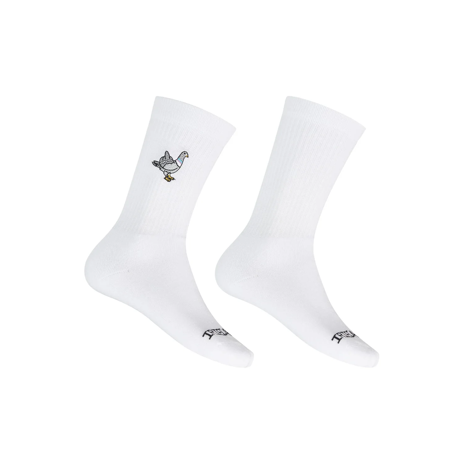 Socken, weiß, gerippt, Vogelstickerei