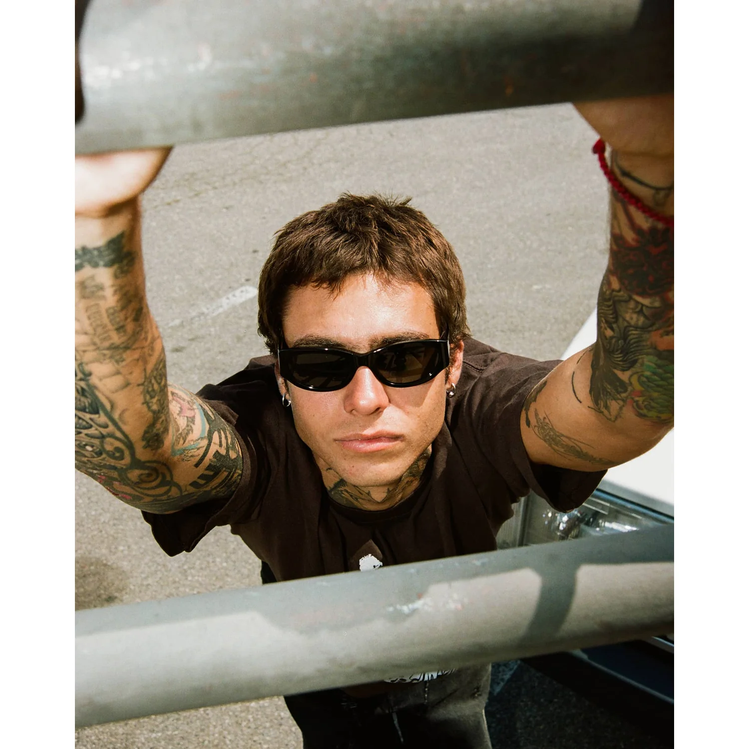 The Funk Punk Sonnenbrille, schwarzer Rahmen, dunkle Gläser, rechteckige Form, Kunststoffrahmen