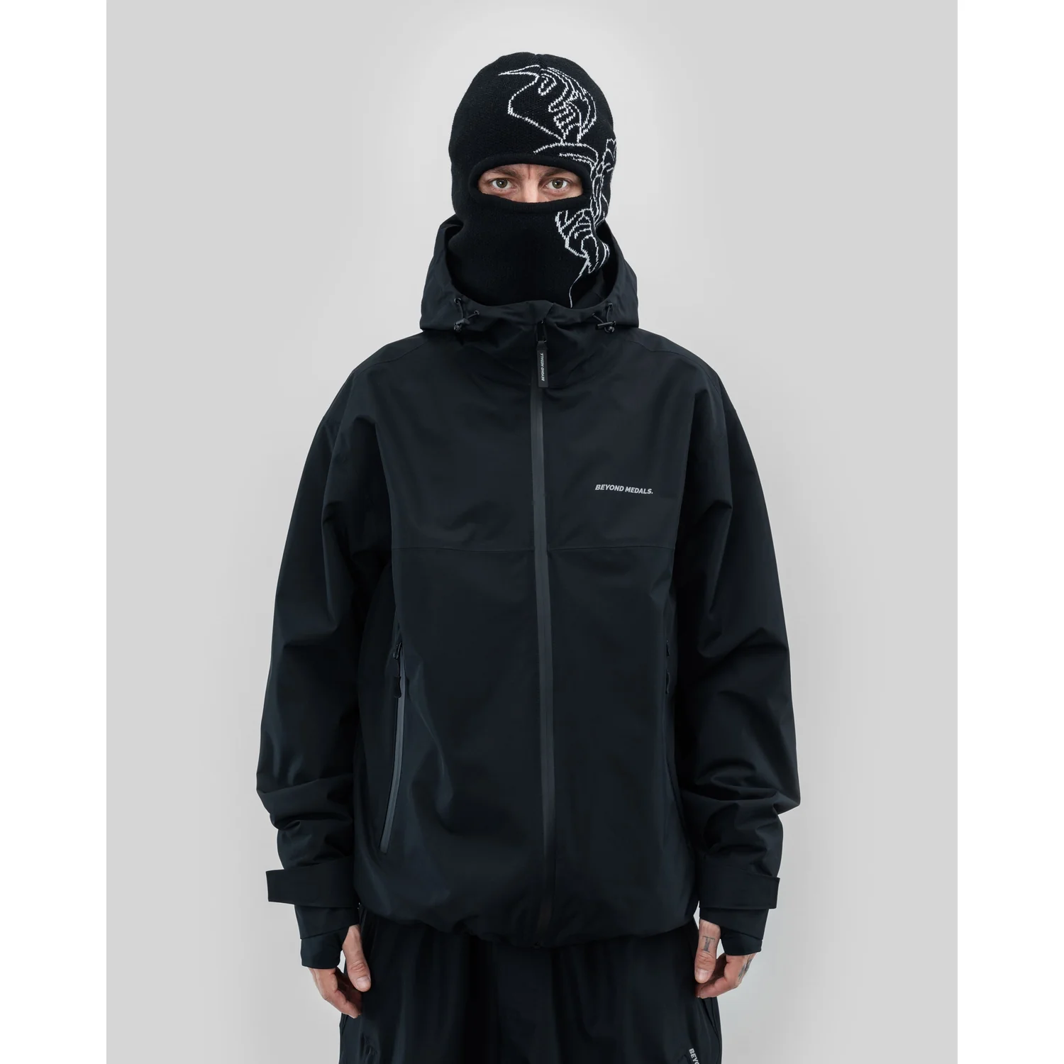 Park Jacket Schwarze Jacke, Kapuze, Reißverschluss, Wasserdicht, Balaclava