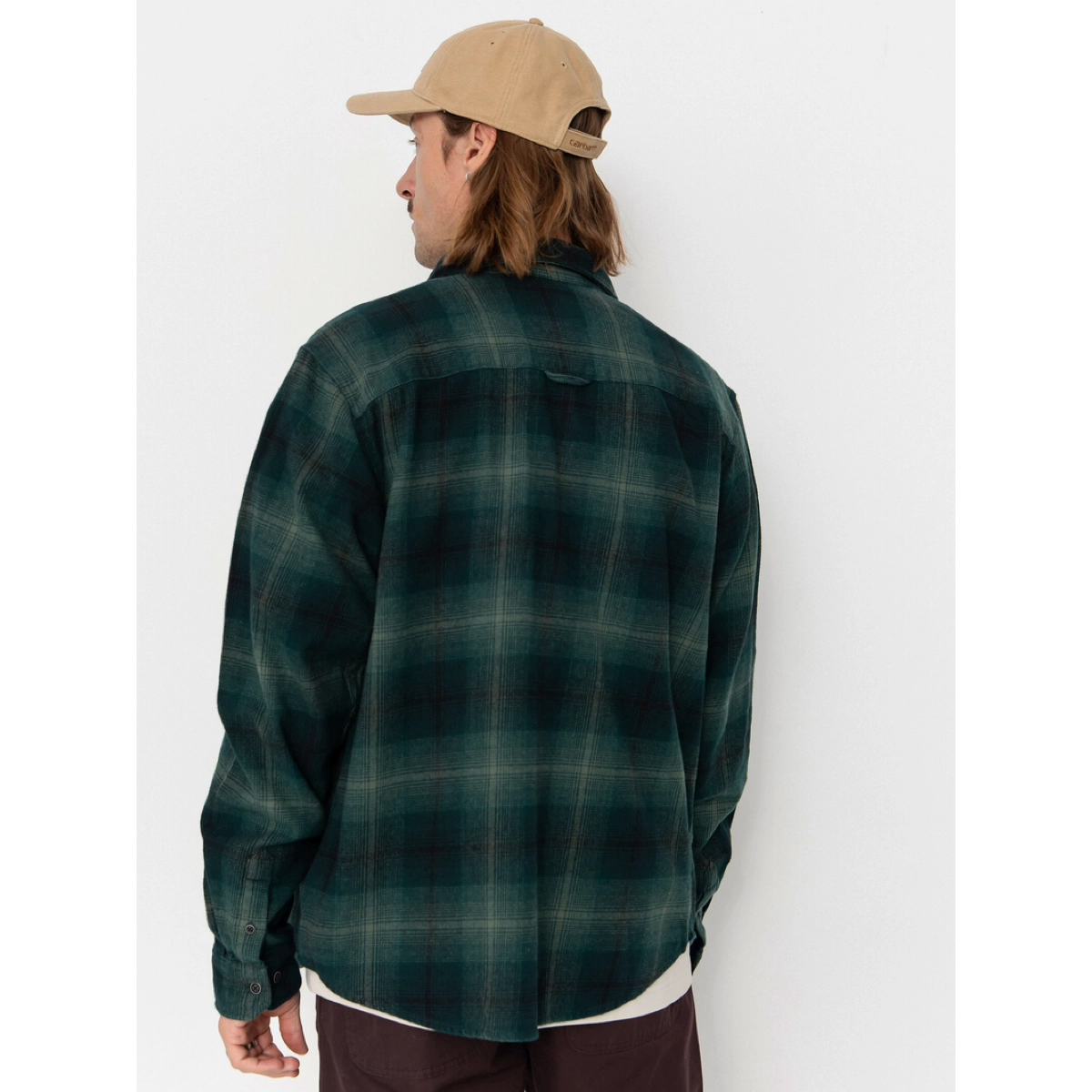 Rosomako Flannel Shirt chemise à carreaux, flanelle, verte, manches longues, vue de dos