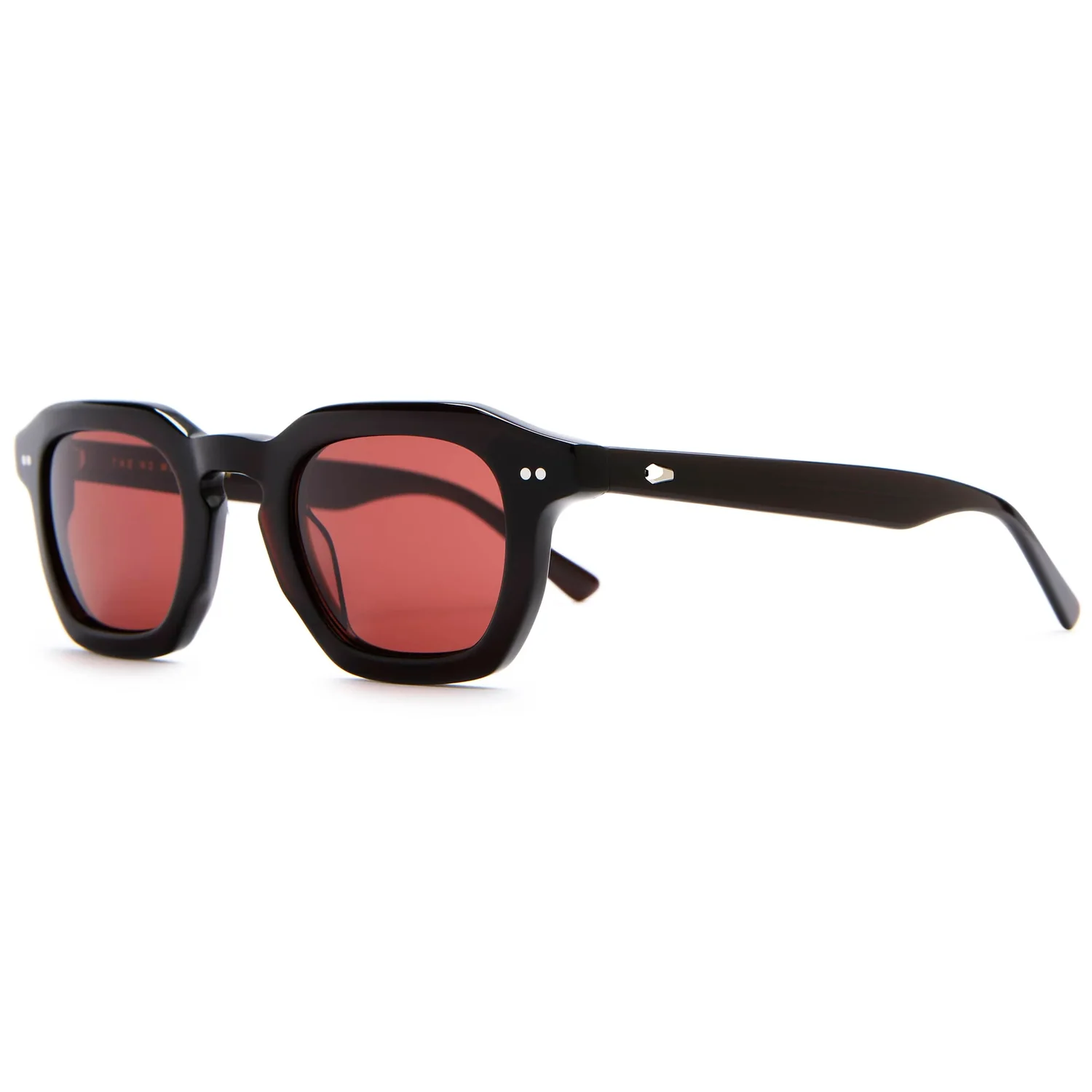 Sonnenbrille, schwarzes Gestell, rote Gläser, Kunststoffrahmen, rechteckige Gläser