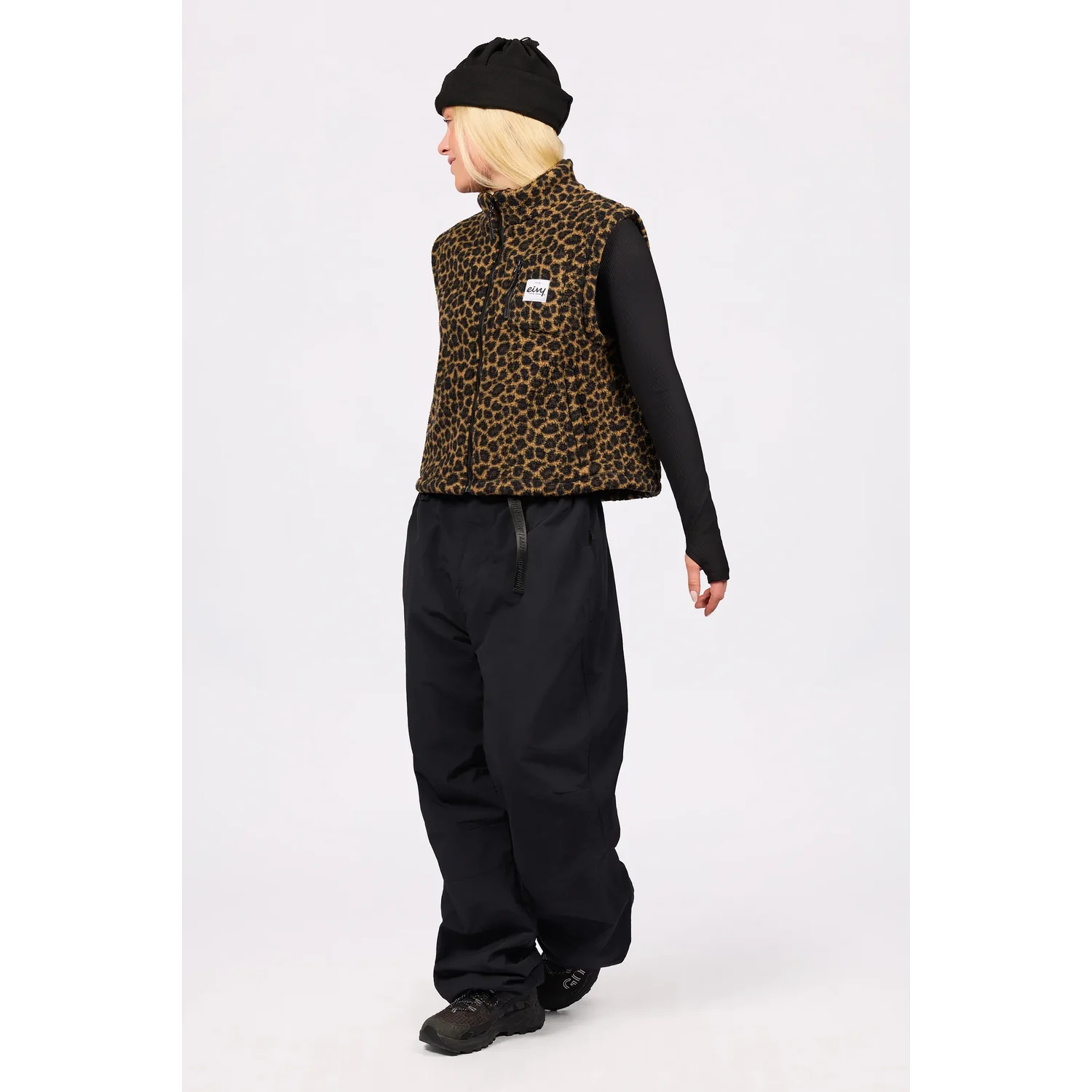 Weste, Lederlook, Leopardenprint, Zip-Verschluss, Body-Pants-Set, Damenweste, Fleeceweste, Leopardenmuster, Ärmellos, Reißverschluss