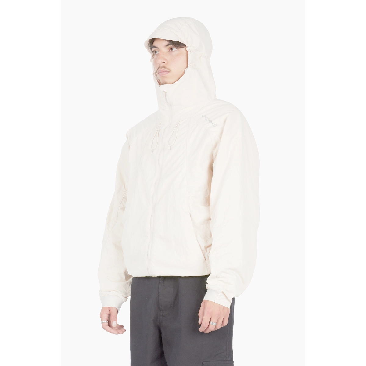 veste, coupe-vent, beige clair, capuche, fermeture éclair sur le devant, sweat à capuche, bonnet, veste beige, coupe-vent, style manteau