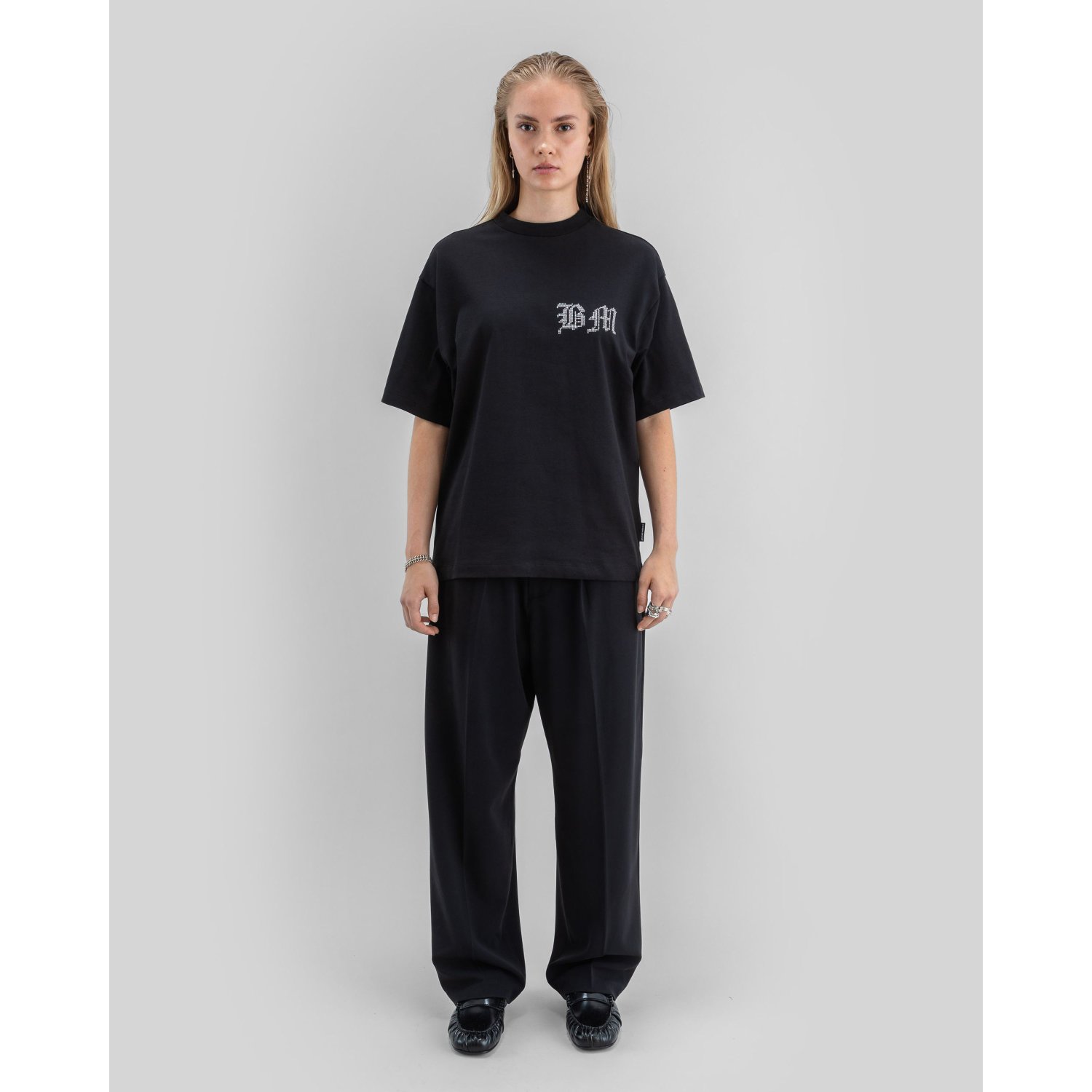 T-shirt noir, manches courtes, col rond, imprimé graphique
