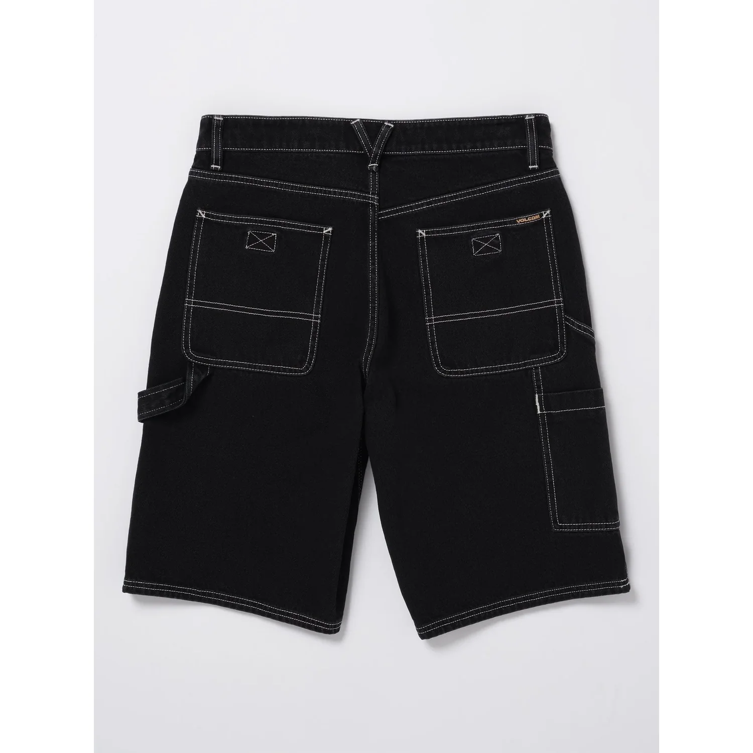 Cargo-Shorts, Schwarz, Kontrastnähte, Gesäßtaschen, Seitentasche