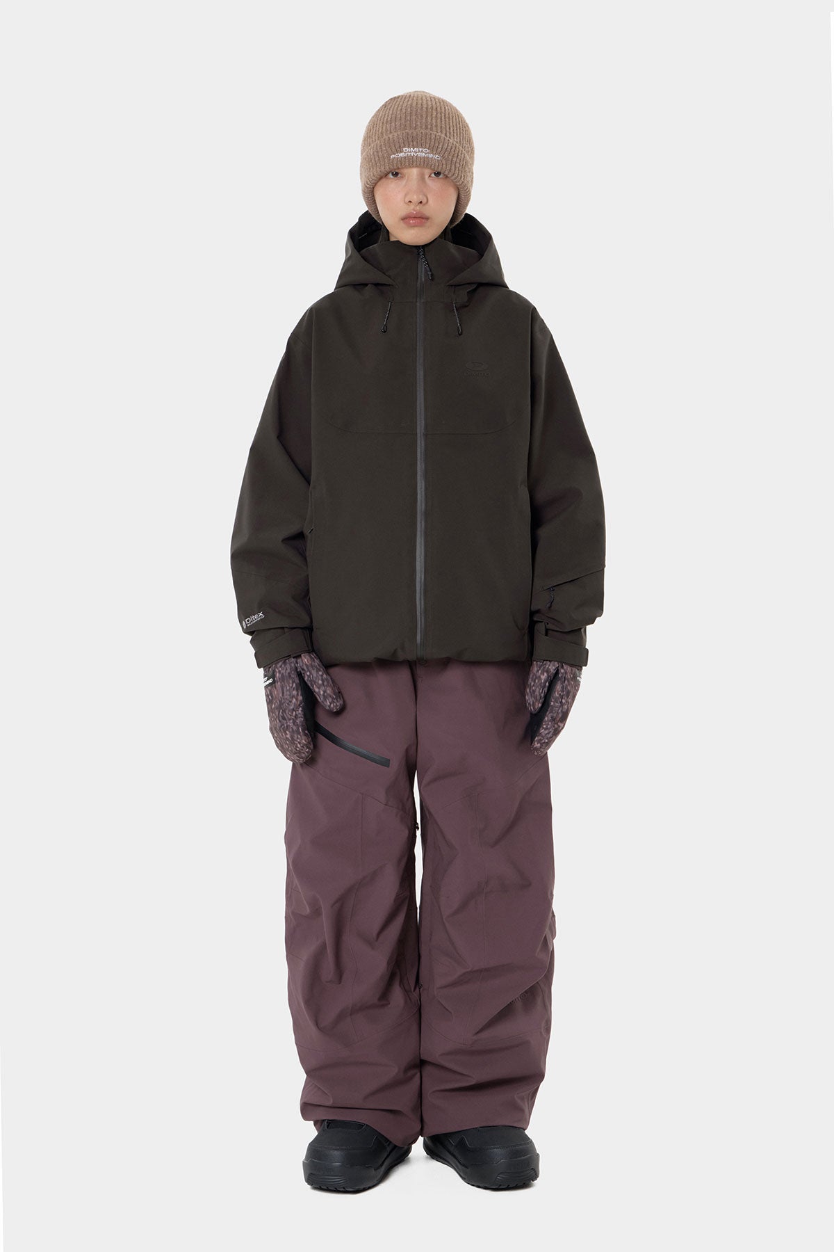 Veste d'hiver, capuche, vert foncé, fermeture éclair, pantalon de neige
