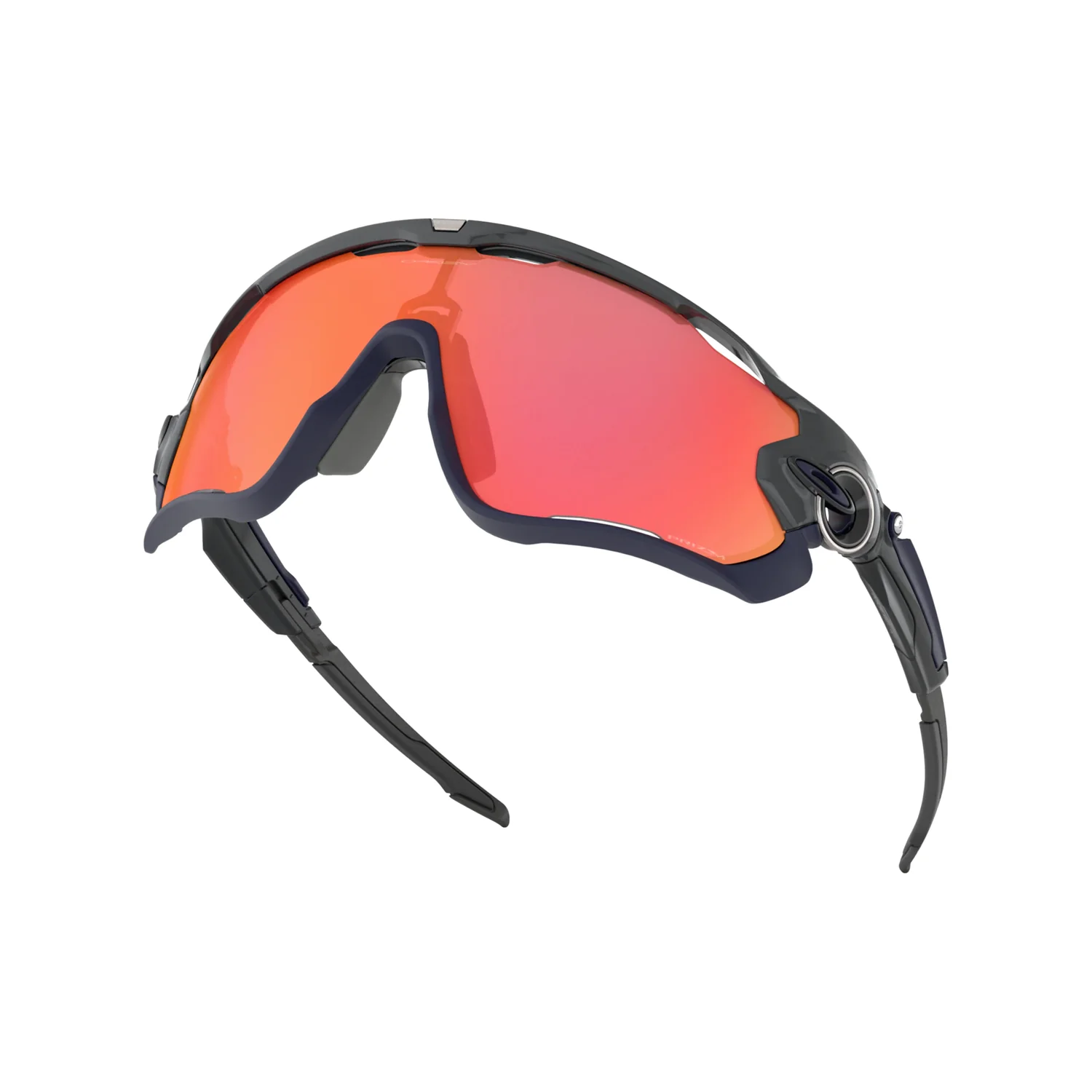 Lunettes de soleil de sport, verres carénés, teinte rouge-orange, monture noire, verres miroités