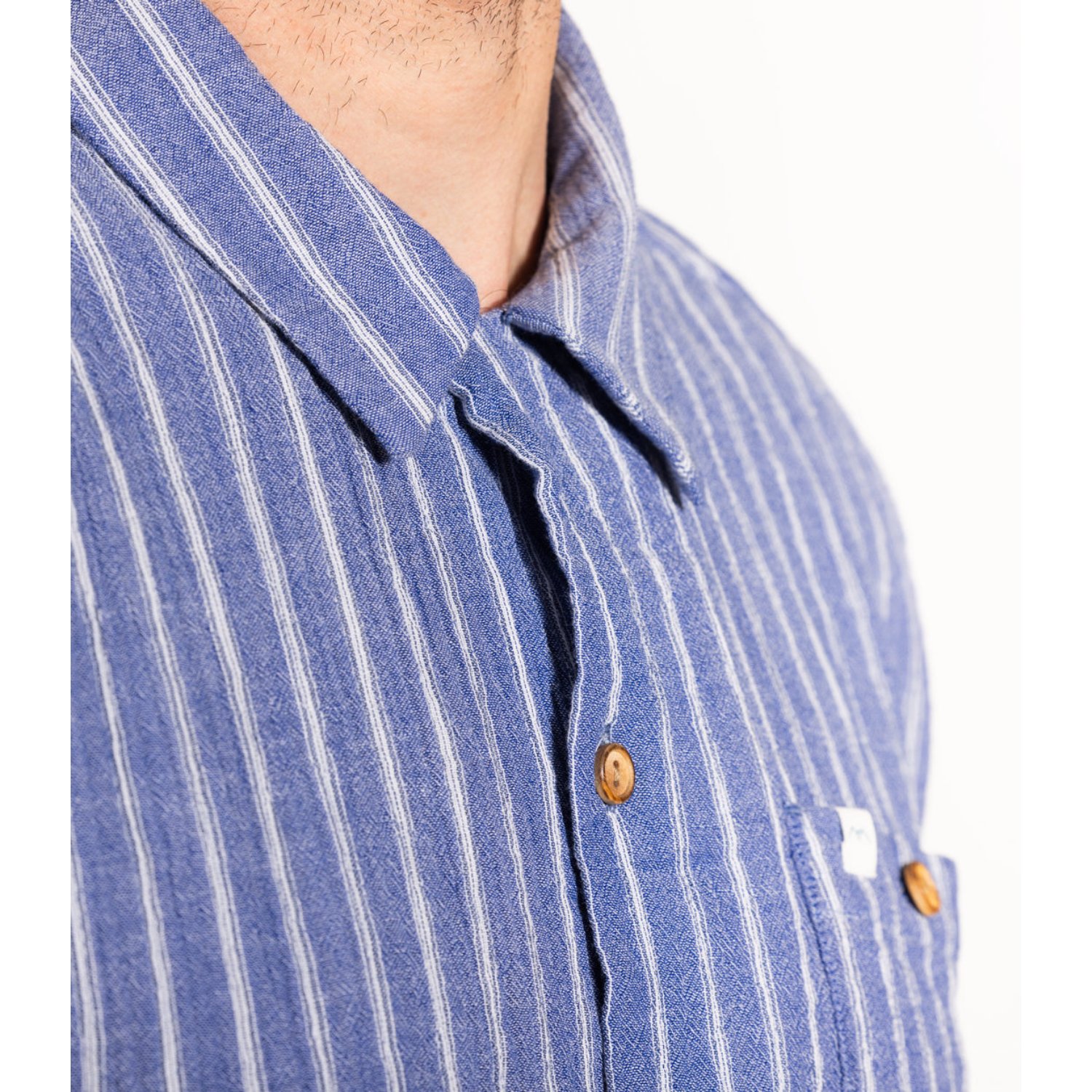 Chemise, rayures, lin, patte de boutonnage, col
