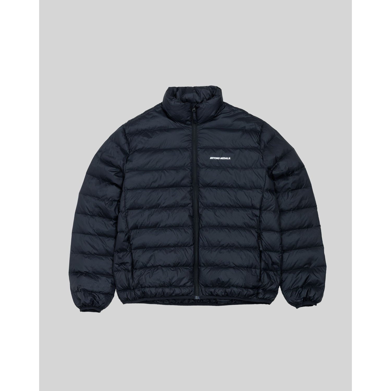 Packable Down Jacket Pufferjacke, Dunkelblau, Stehkragen, Reißverschluss, gesteppt