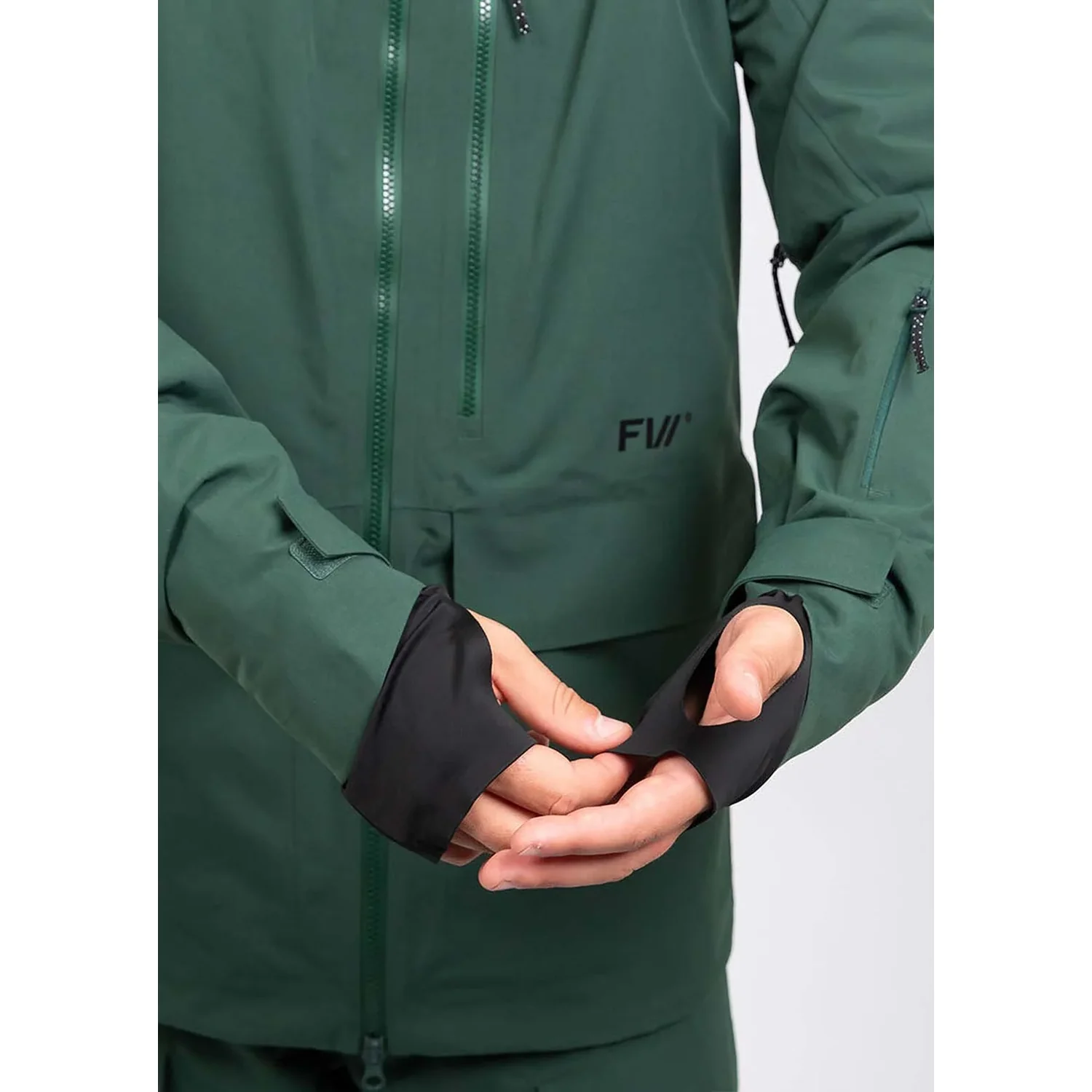 Outdoorjacke, dunkelgrün, Reißverschluss, Daumenlöcher, verstellbare Ärmelbündchen
