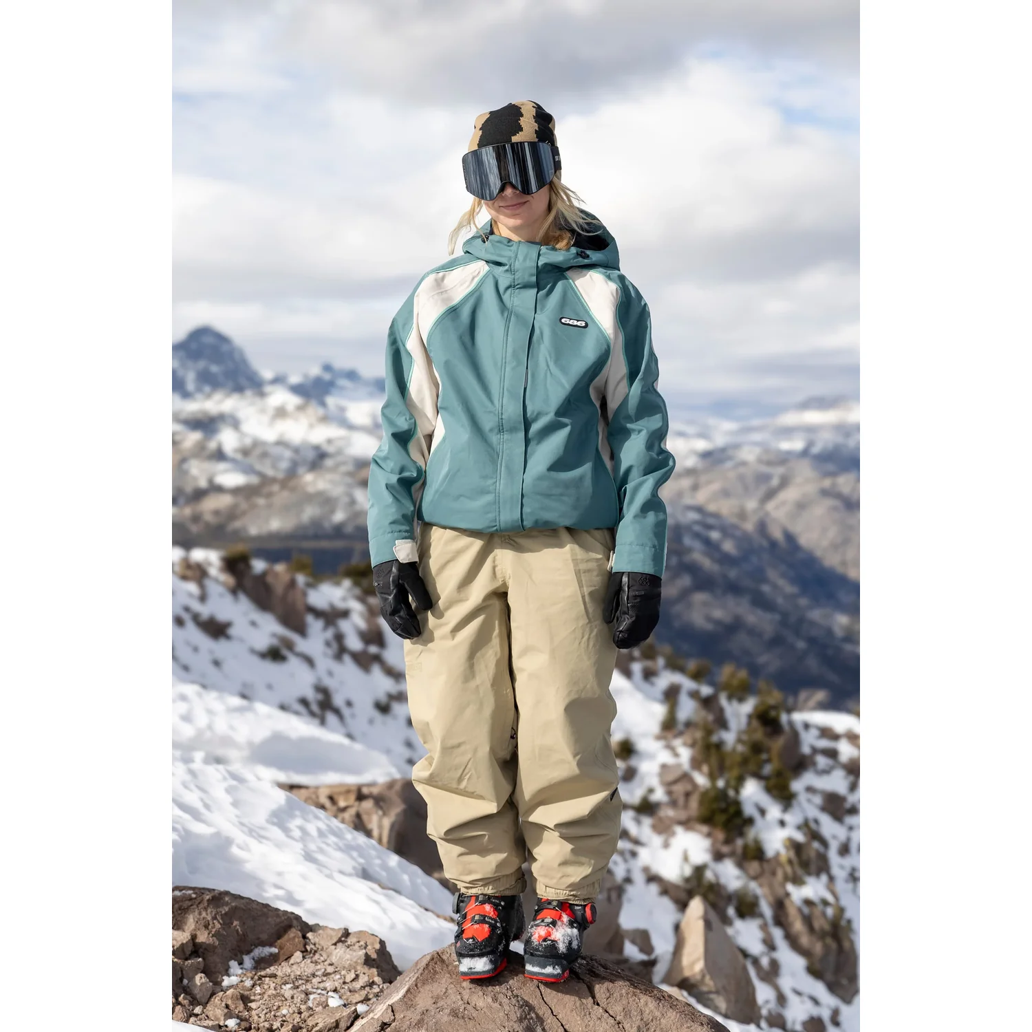 Hologram Jacket Veste de ski, turquoise, à capuche, pantalon de neige, beige