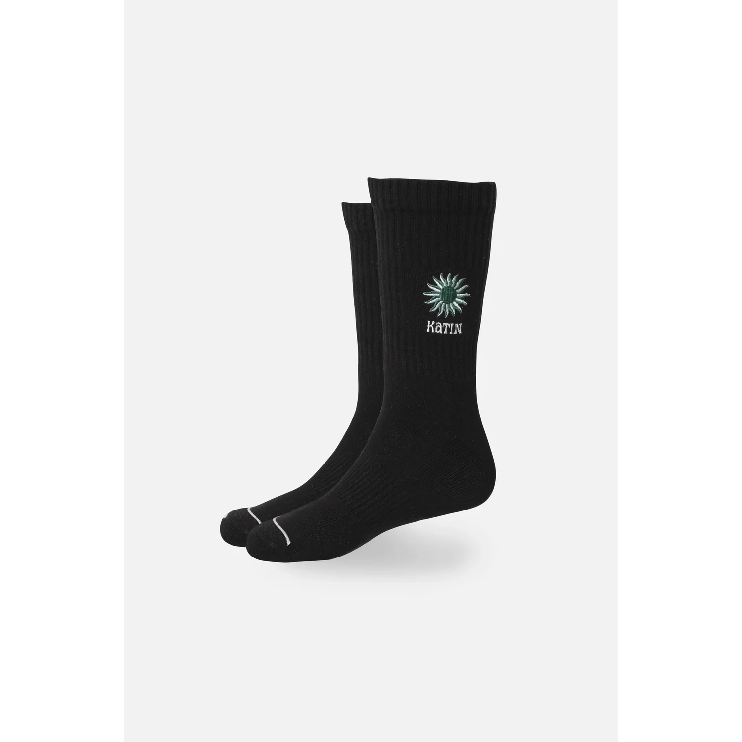 Socken, Schwarz, Rippstrick, Crew-Socken, Sonnenstickerei