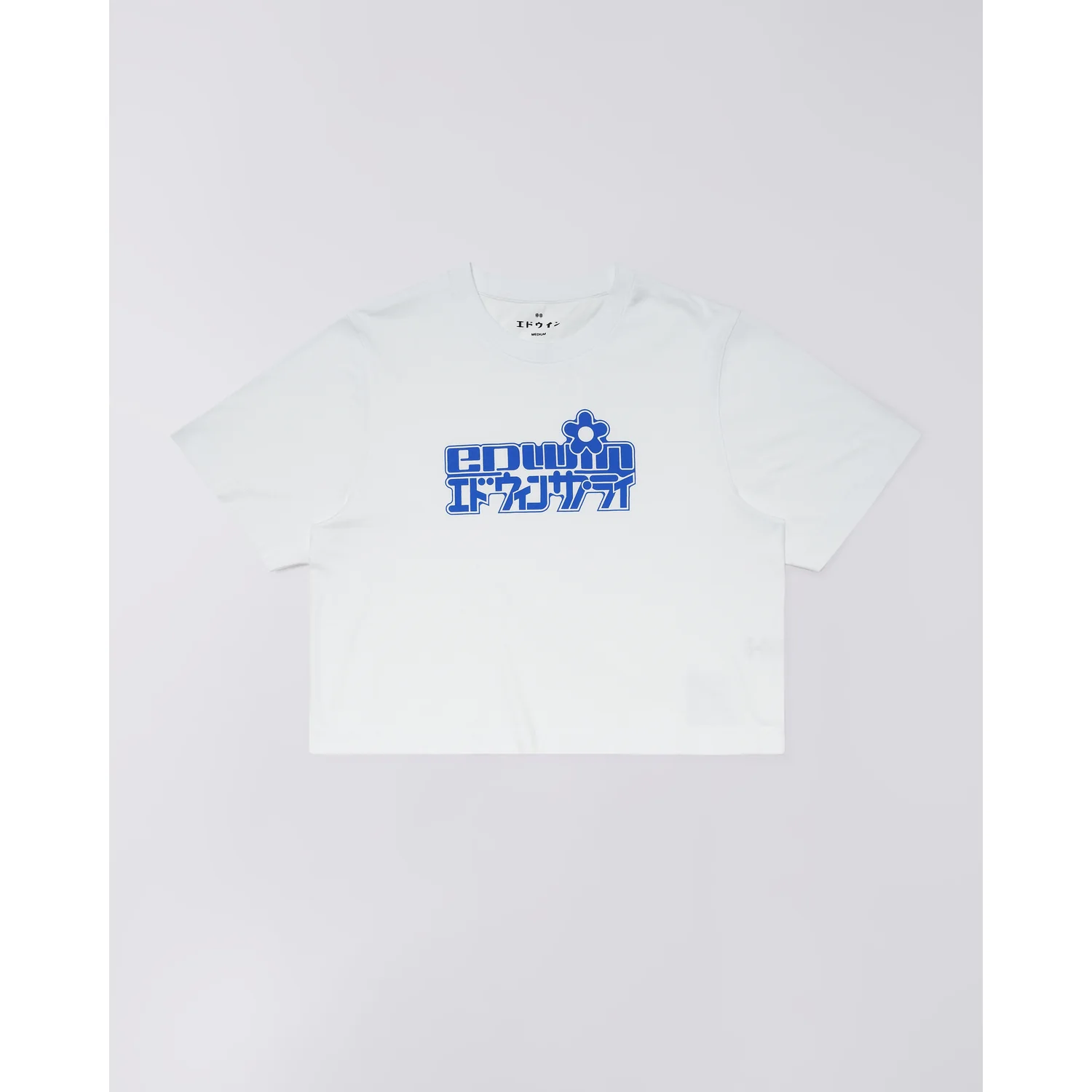 W' Sakura T-Shirt T-Shirt, Kurzarm, Rundhalsausschnitt, weiß, blauer Frontprint