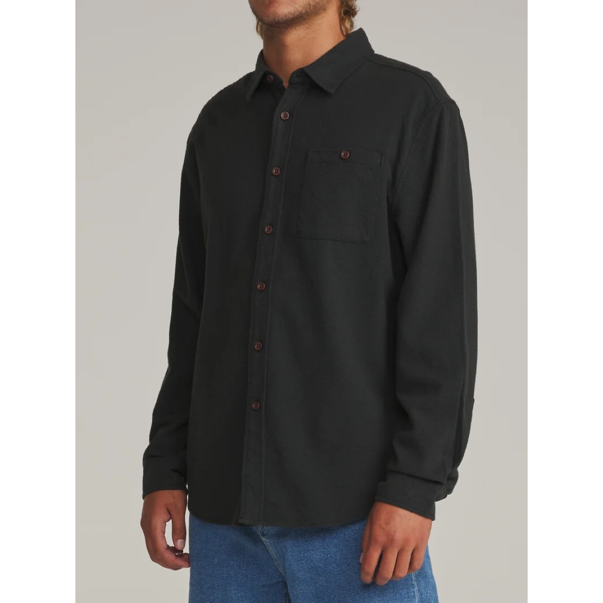 Hemd, Langarmshirt, Knopfleiste, Brusttasche, schwarz