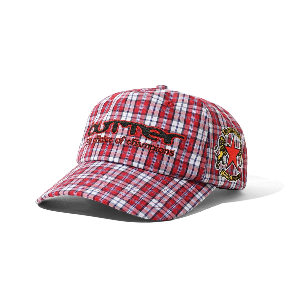 Victory 5 Panel Cap Baseballcap, Plaid, Rot-Weiß-Blau, Stickerei, Vorbiegender Rand, Baseballkappe, Hahnentreif Muster, Rote Kappe, Besticktes Logo, Gekrümmte Krempe