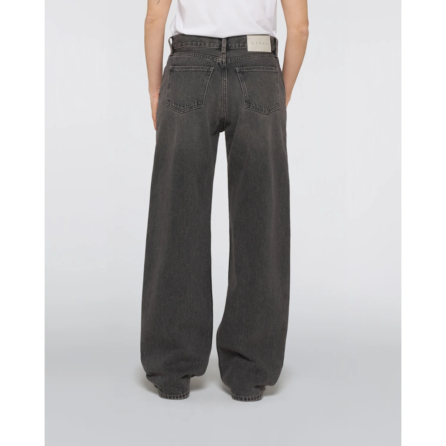 Jeans, Dunkelgrau, Weites Bein, Hoher Bund, Denim