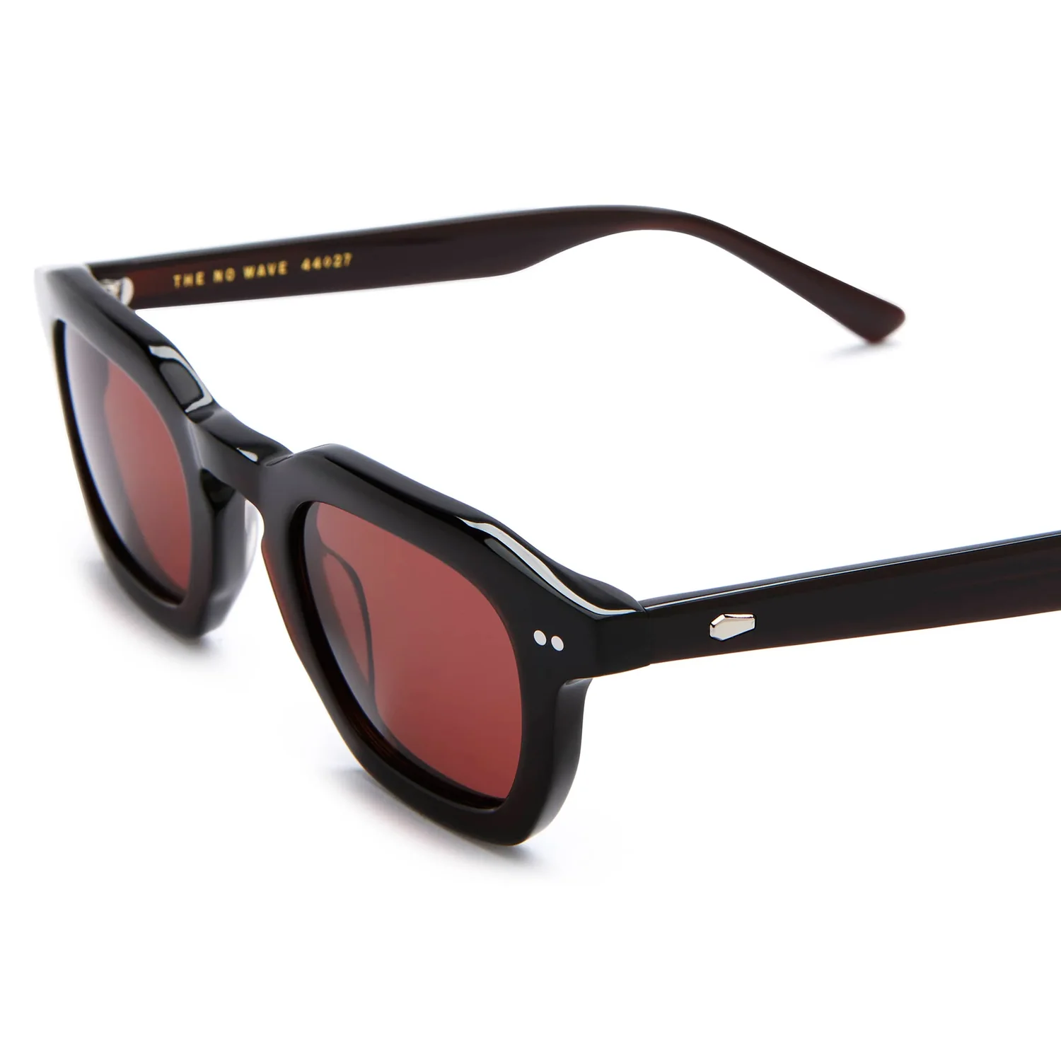 The No Wave Sonnenbrille, schwarzes Gestell, rote Gläser, Kunststoffgestell, rechteckige Form