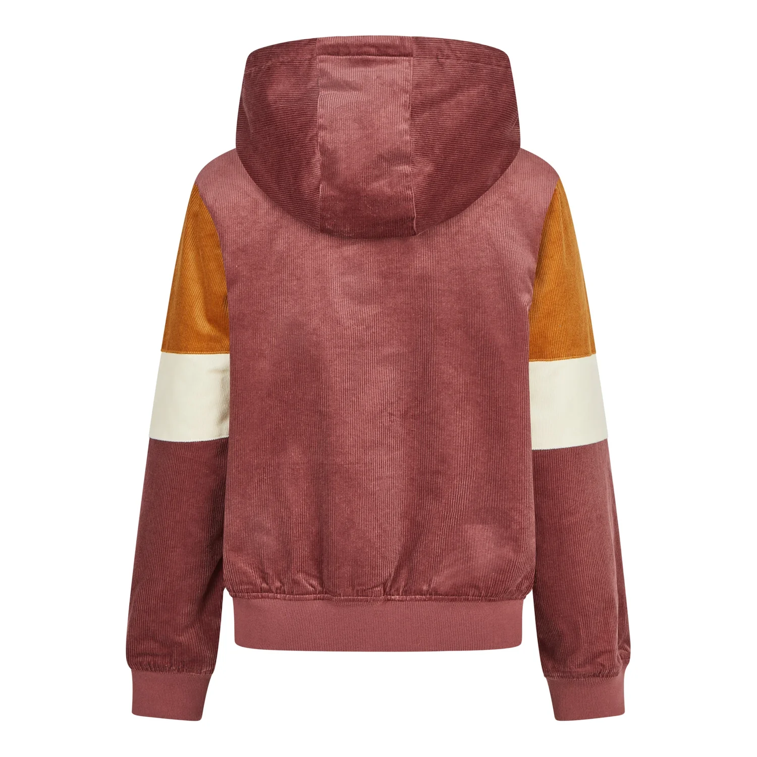 Sweat à capuche, velours côtelé, bloc de couleur, marron rosé, manches rayées