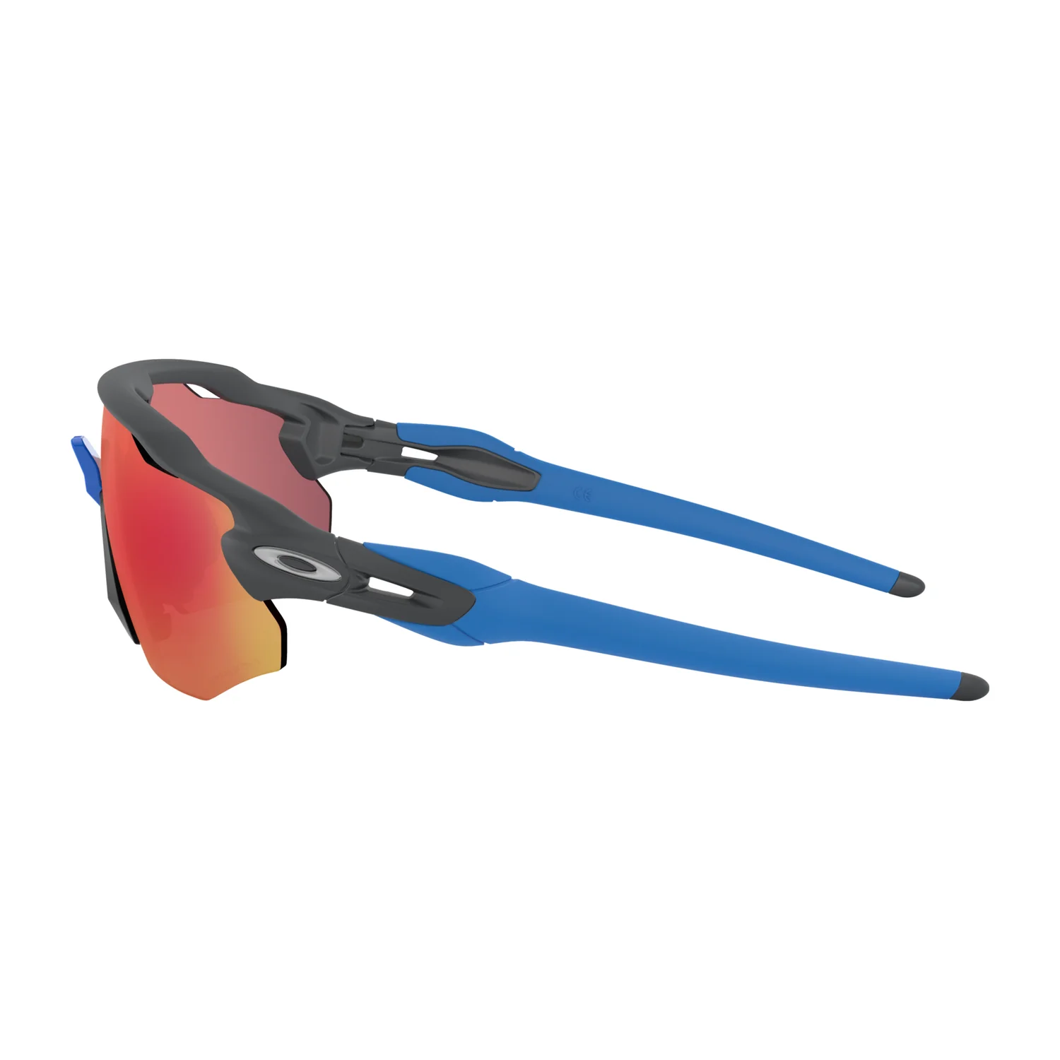Lunettes de soleil de sport, branches bleues, verres miroités, verres rouge-orange, monture en plastique