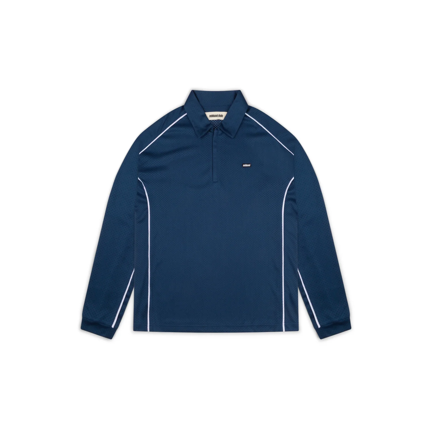 Piped LS Quarter Zip Polo Langarm-Poloshirt, Dunkelblau, Meshstoff, Kontrastpaspeln, Reißverschlusskragen