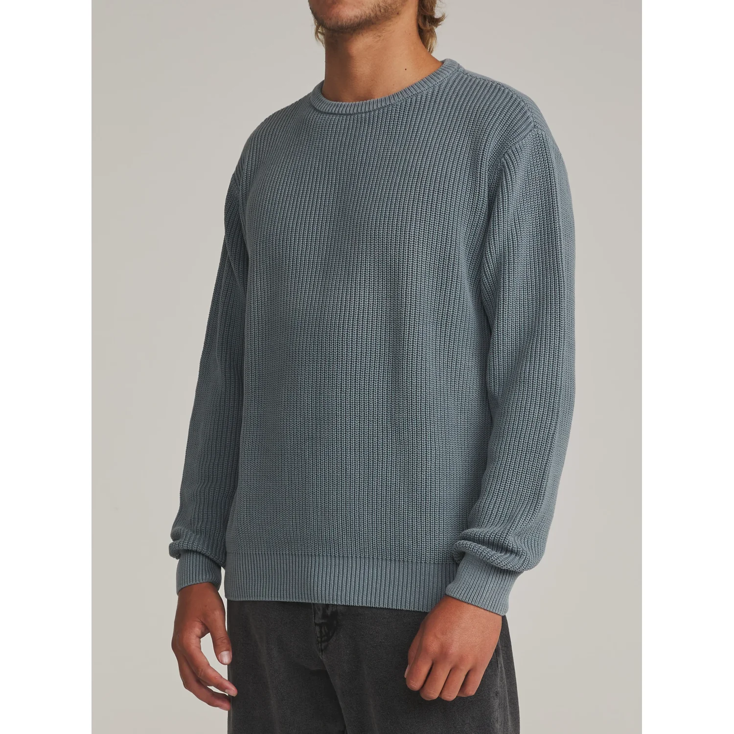 Herrenpullover, Strickpullover, Rundhalsausschnitt, Rippstrick, Blaugrau