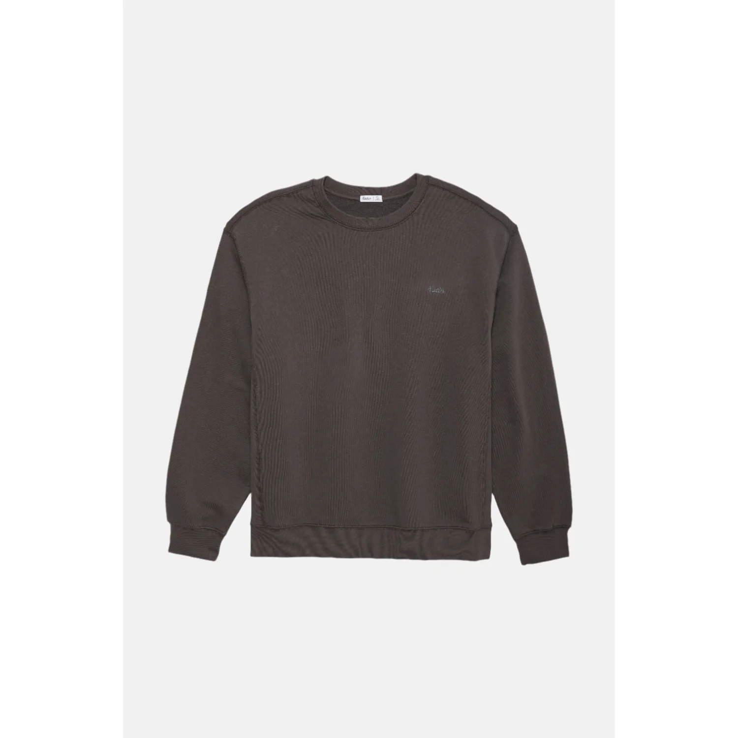 Emb Crew Fleece Sweatshirt, Rundhalsausschnitt, Langarm, Dunkelbraun, Gerippt