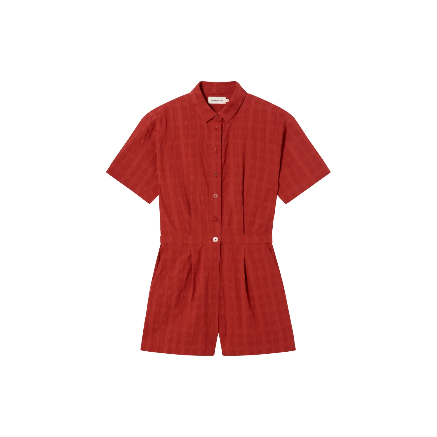 Jumpsuit, Terrakotta, Kurzarm, Knopfleiste, Karomuster