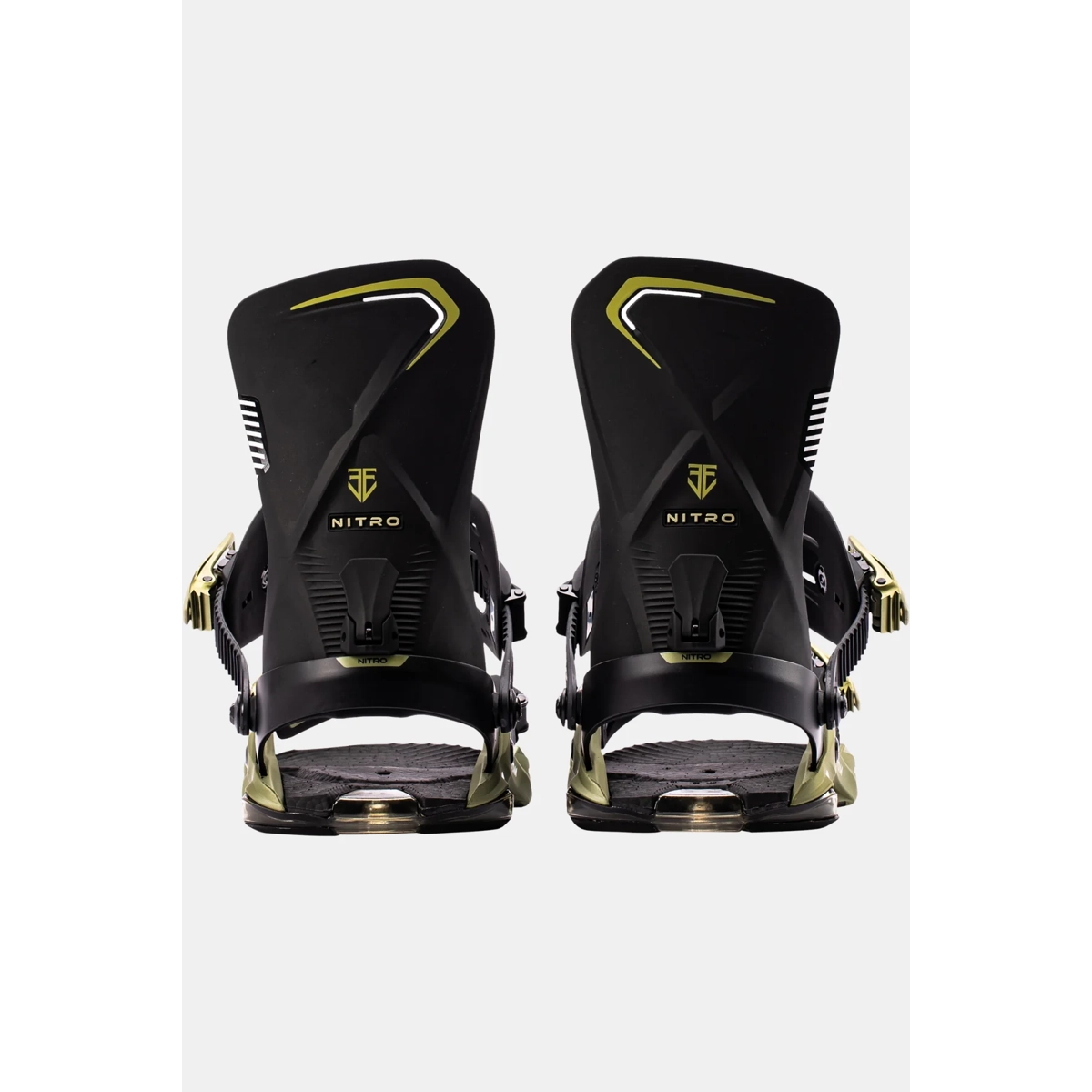 Snowboard bindings, Twin binders, Schwarz Goldakzente, Verstellbare Riemen, Einfacheinschubbindungen, Schwarz Bindungen, Snowboardbindungen, Schwarz mit Gold Akzenten, NITRO Bindungen, Step-in Bindungen