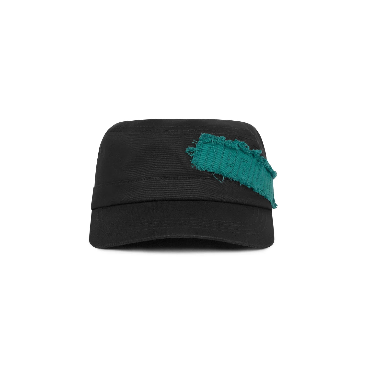 Cadet Hat Schirmmütze, Schwarz, Textil, Türkiser Aufnäher, Fransen
